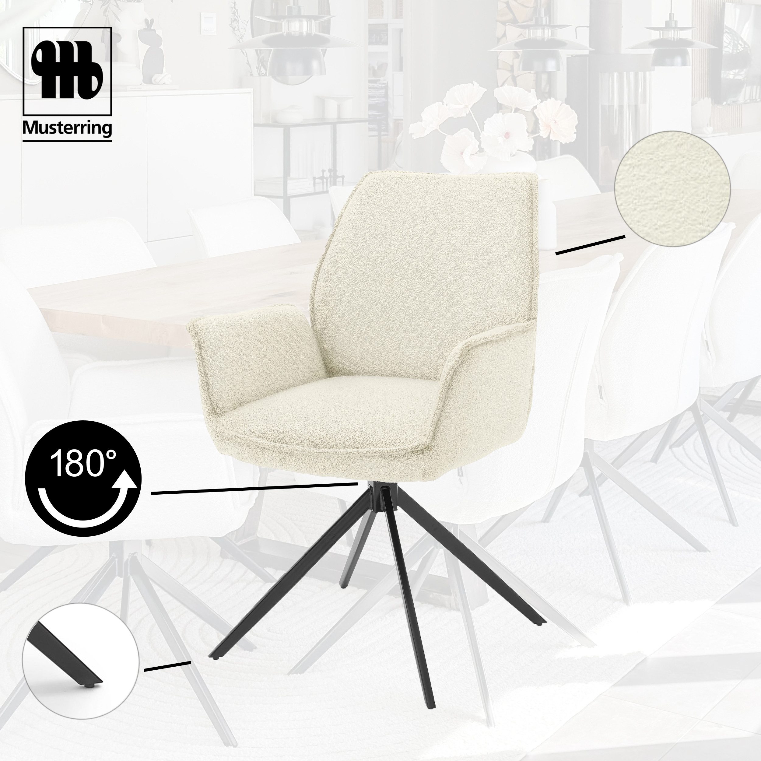 Musterring Esszimmerstuhl Tiama (Set, 2 St), Stativgestell aus Eisen schwarz, 180° drehbar, Stoff Cord oder Bouclé