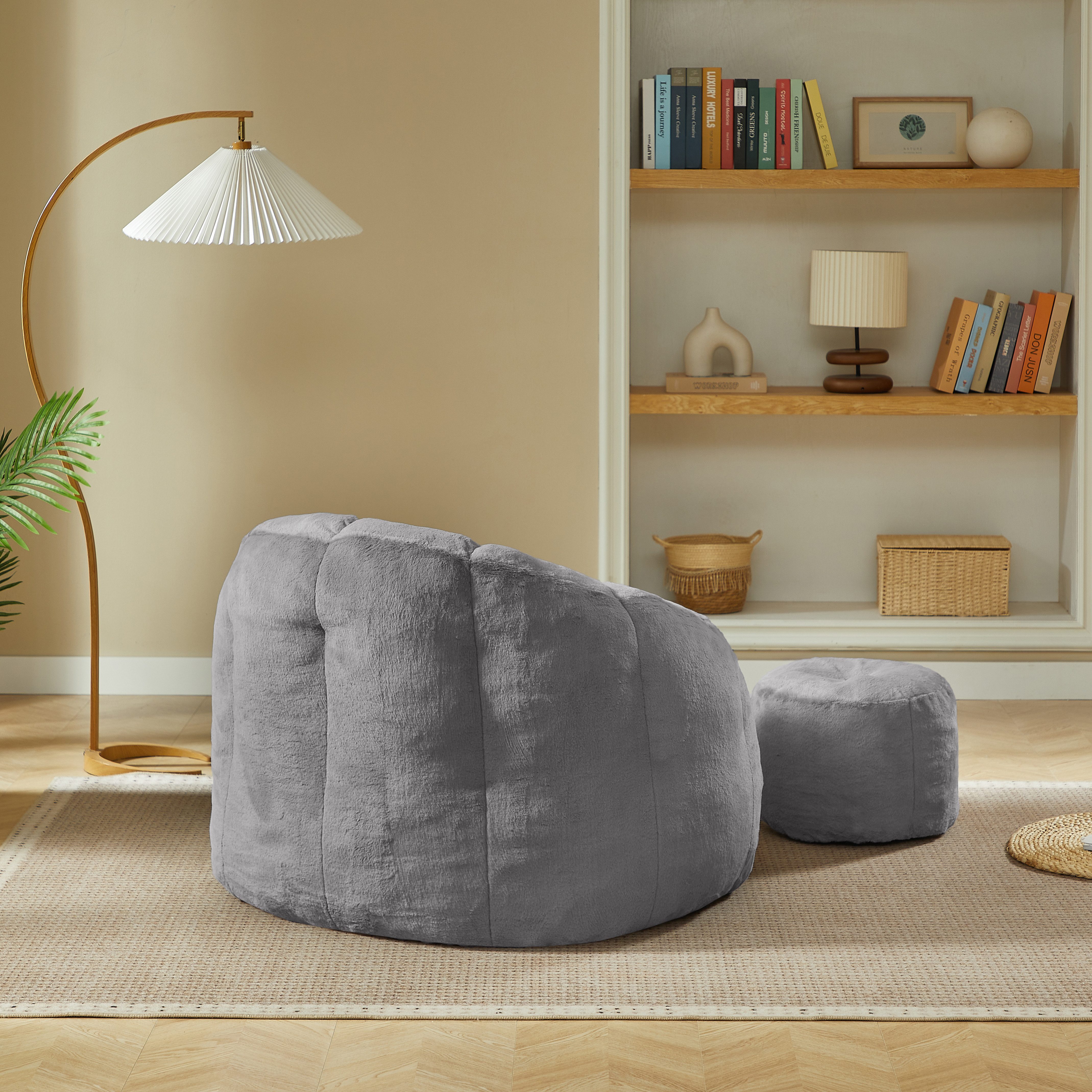 muvano Sitzsack Weicher Blüten-Sitzsack mit Fußhocker, vakuumverpackt, keine Montage (2 St), für Wohnzimmer & Balkon – Bild 4 von 5