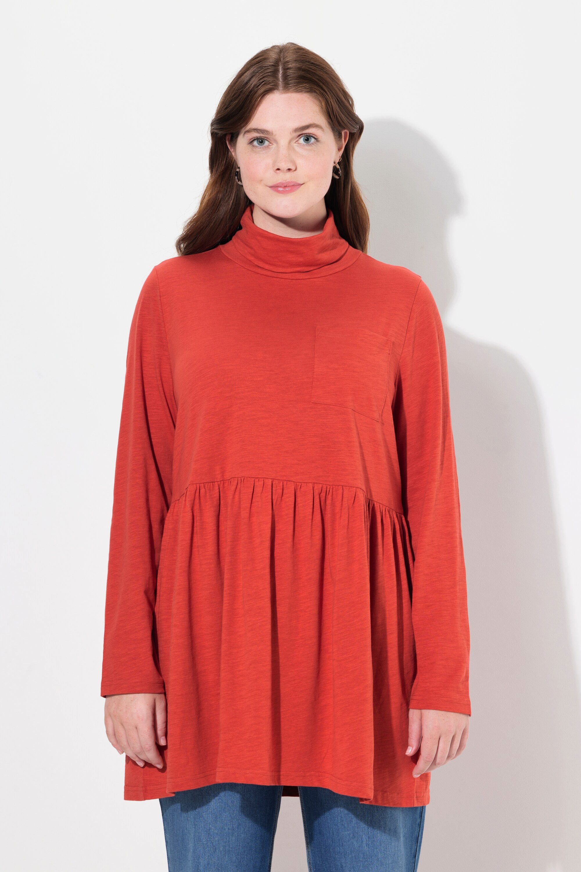 Longsleeve Longshirt Rollkragen A-Linie Langarm Biobaumwolle