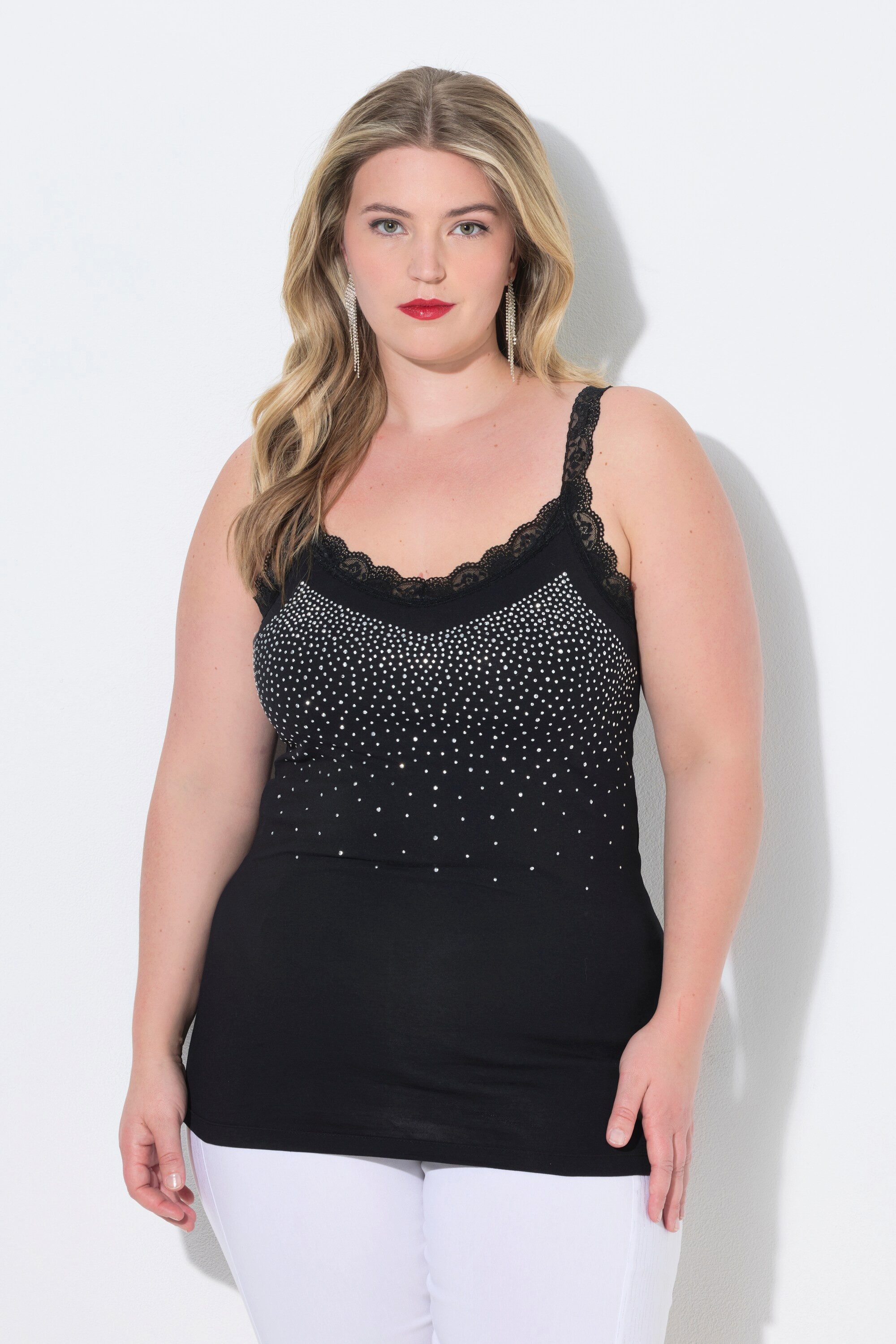 MIAMODA Longtop Top ärmelloser Slim Fit Ziernieten Spitze