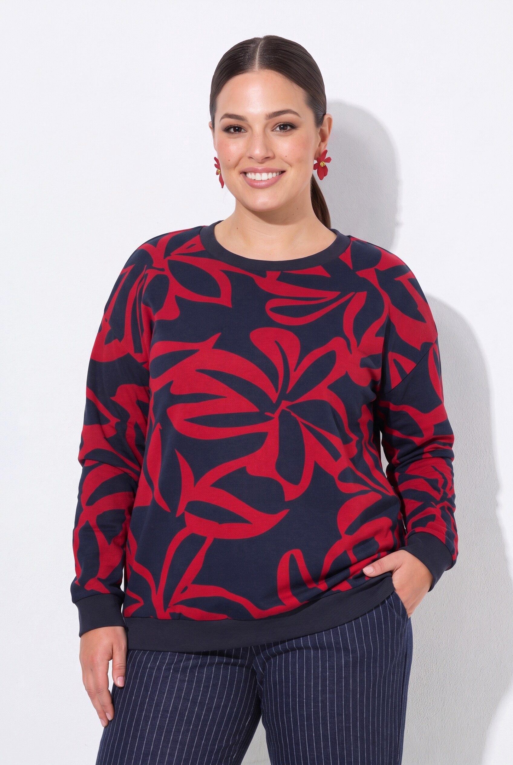 MIAMODA Sweatshirt Sweatshirt Boxy Fit Blumenmuster Langarm