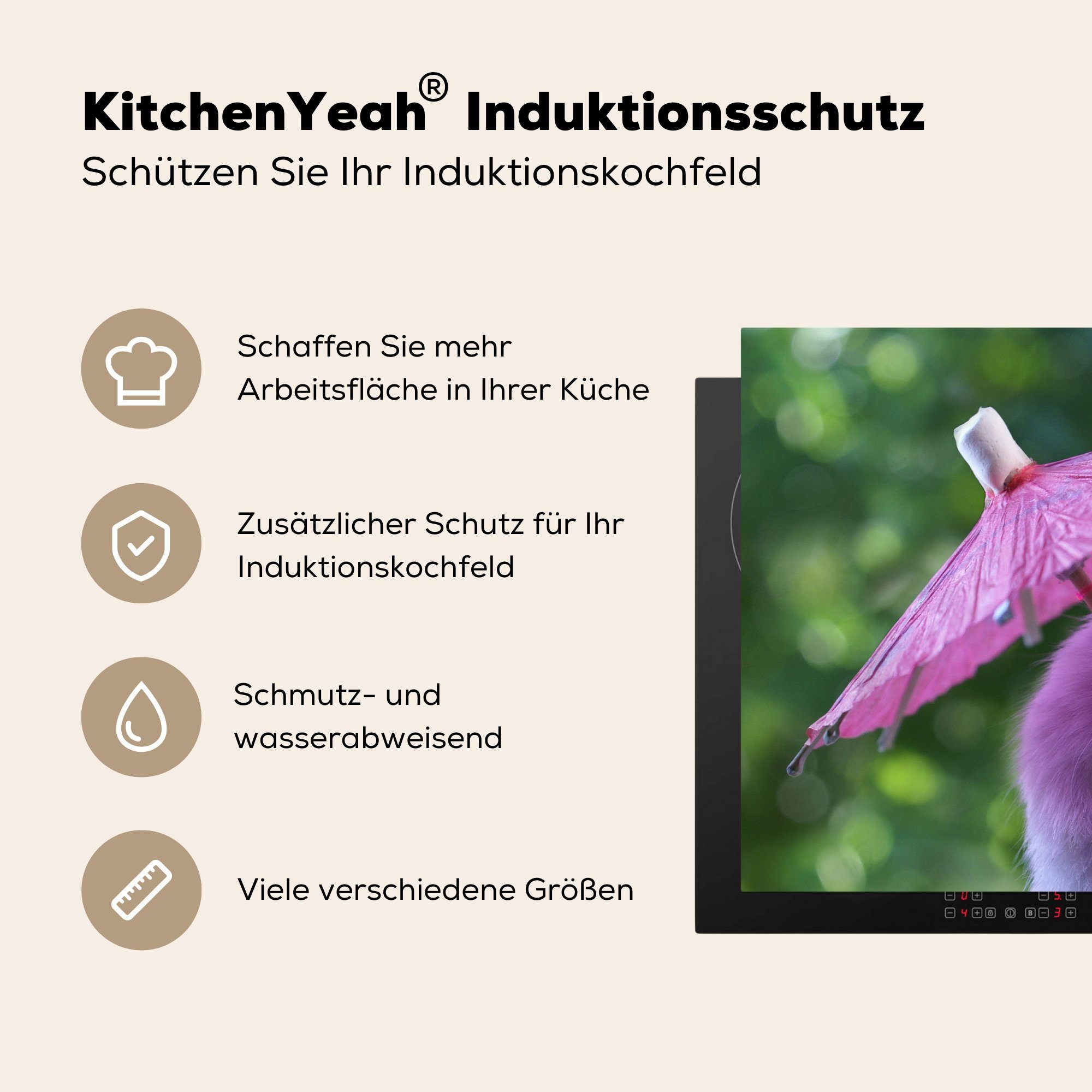 mit (1 MuchoWow Schutz Herdblende-/Abdeckplatte Hamster Induktionskochfeld rosa 81x52 für küche, die tlg), Vinyl, Sonnenschirm, Ceranfeldabdeckung cm,