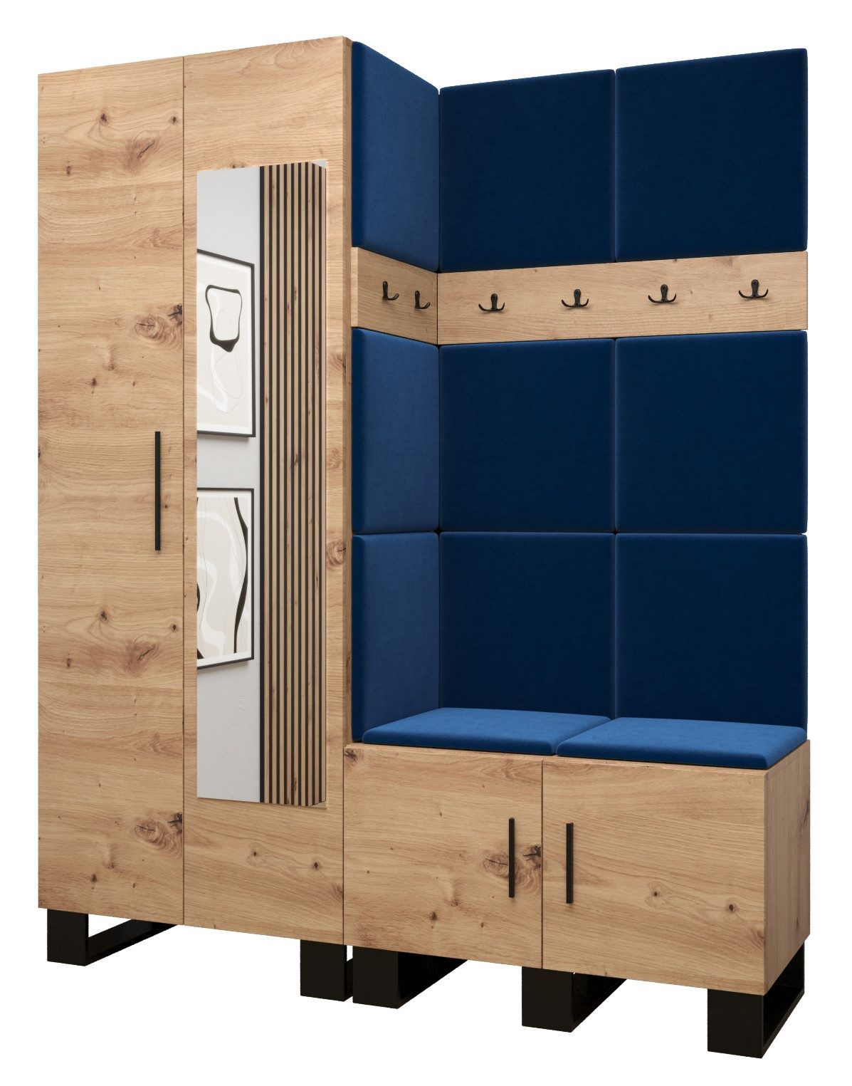 ABIKS MÖBEL Garderoben-Set ARTIN Set 14 Garderobe mit gepolsterten Paneelen, Industriell Design
