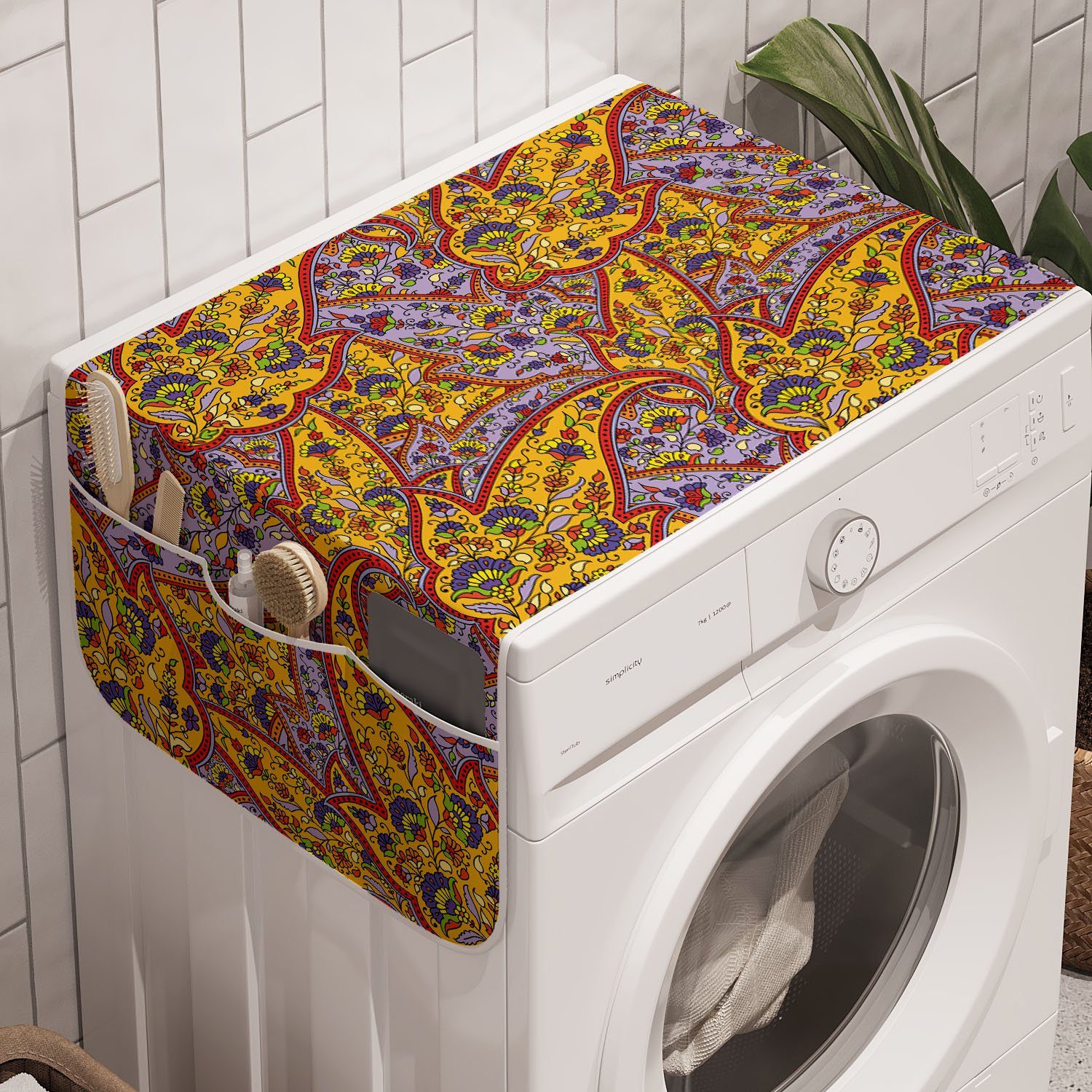 Abakuhaus Badorganizer Anti-Rutsch-Stoffabdeckung für Waschmaschine und Trockner, Paisley Leuchtende Farben Pateh Kunst