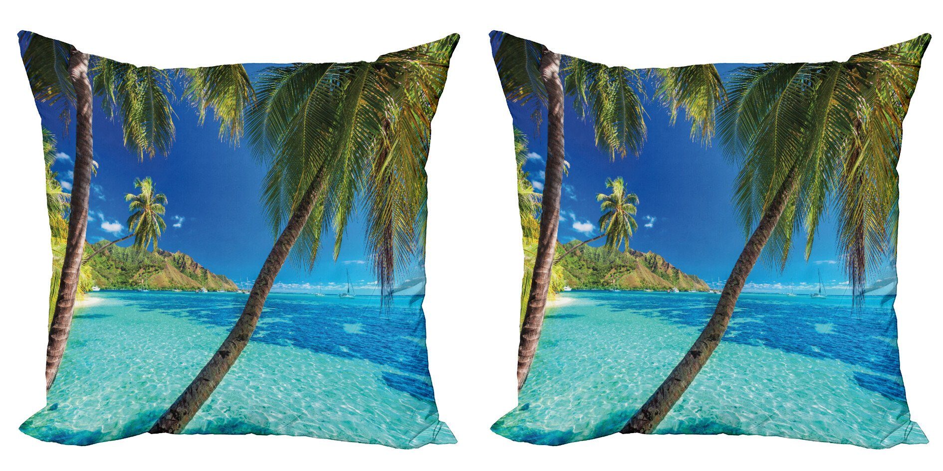 Digitaldruck, Abakuhaus Meer, Accent Modern Doppelseitiger Tropisch Strand Palmen, Kissenbezüge (2 Stück),
