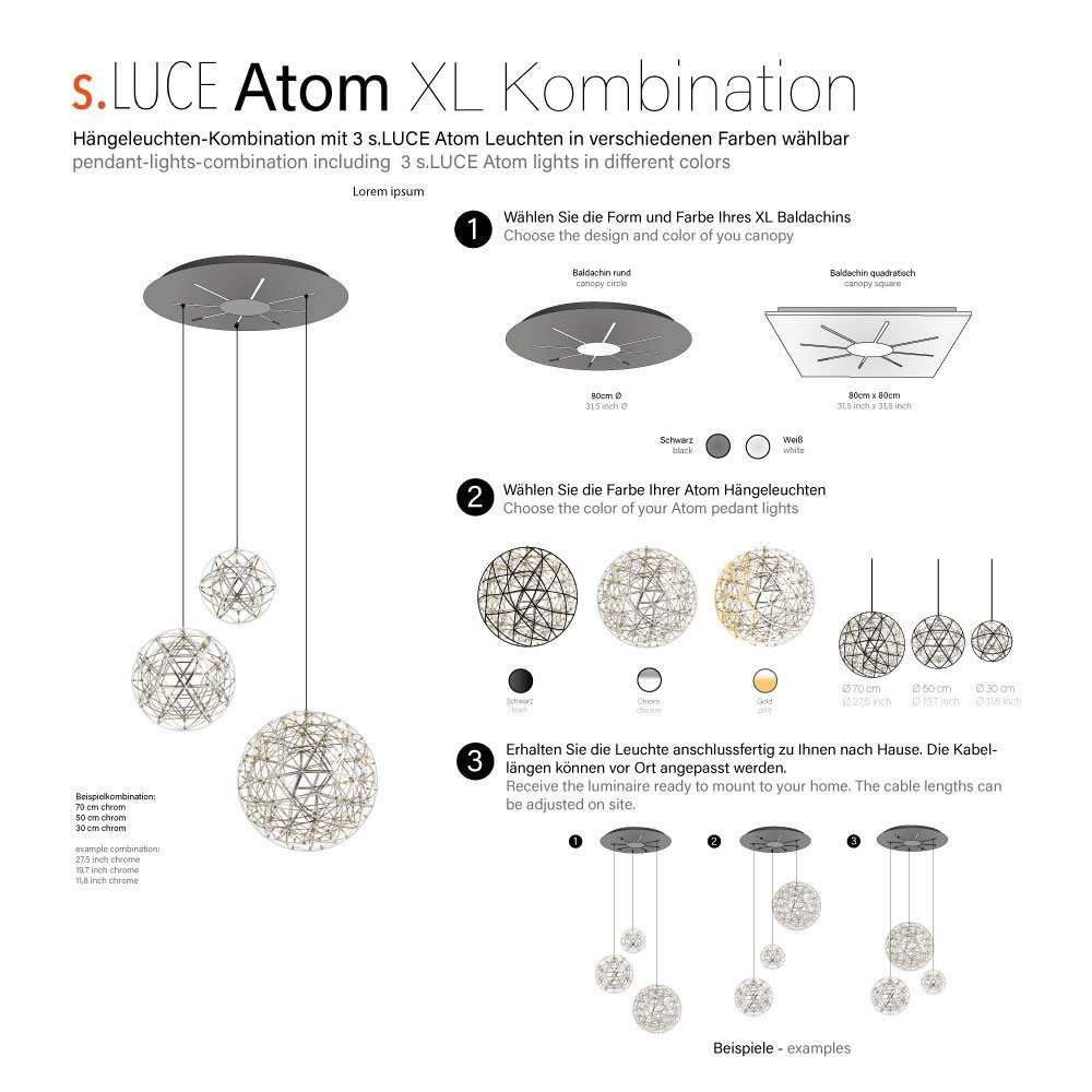 XL Schwarzchrom, Pendelleuchte s.luce Modular Warmweiß Hängeleuchten-Kombination LED Atom