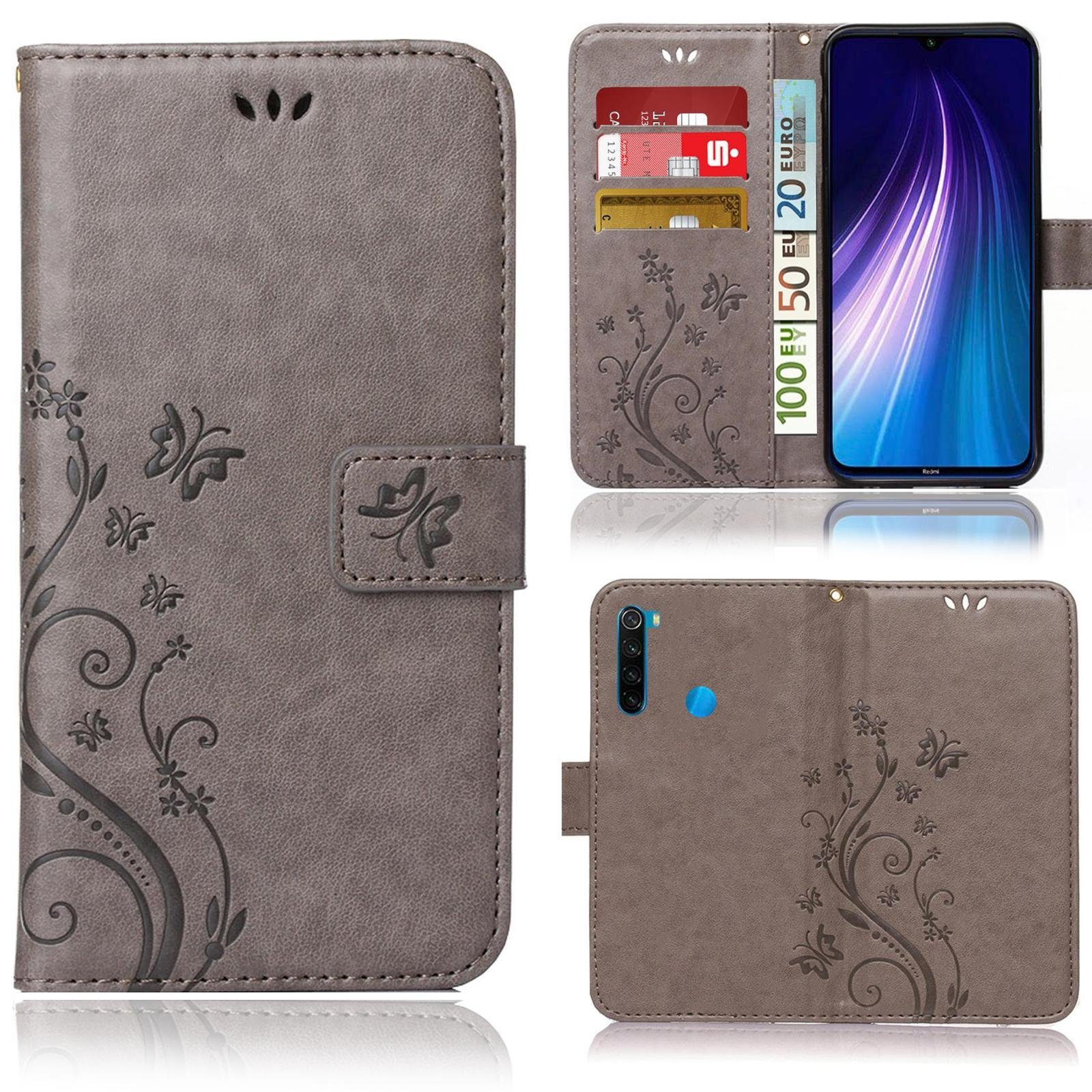 Numerva Handyhülle Bookstyle Flower für Xiaomi Redmi Note 8, Handy Tasche Schutzhülle Klapphülle Flip Cover mit Blumenmuster