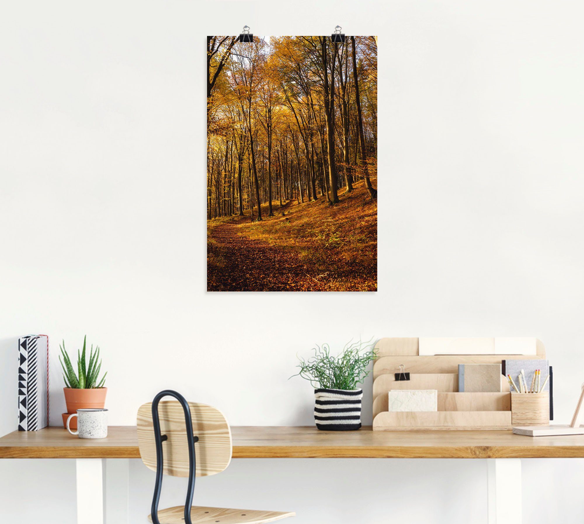 Artland Wandbild oder bei in Waldbilder Schöne Herbstfarben Sonnenuntergang, versch. Leinwandbild, Wandaufkleber Alubild, Poster Größen St), (1 als