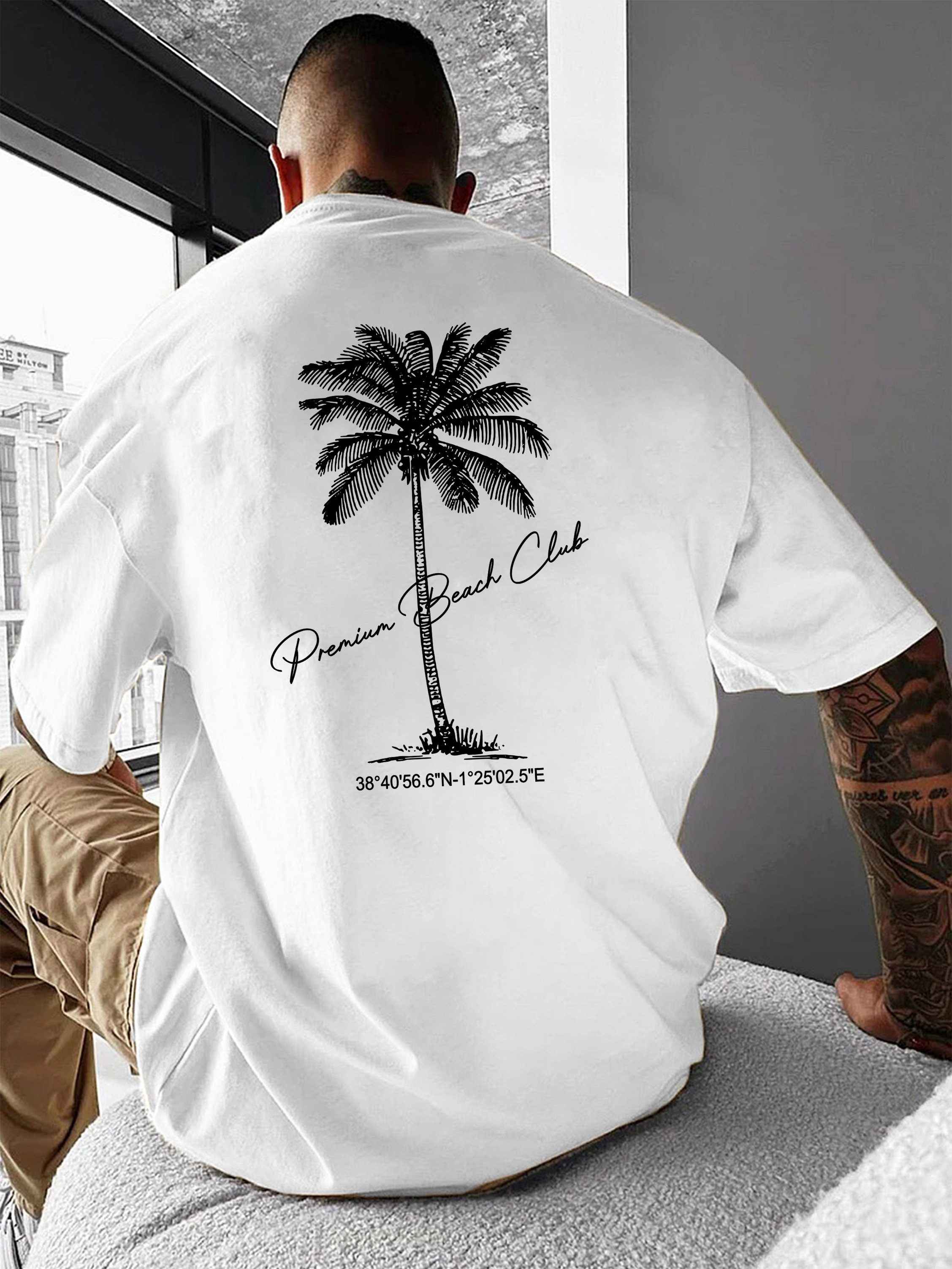 RMK T-Shirt Herren Shirt Basic Rundhals Palme Urlaub aus 100% Baumwolle