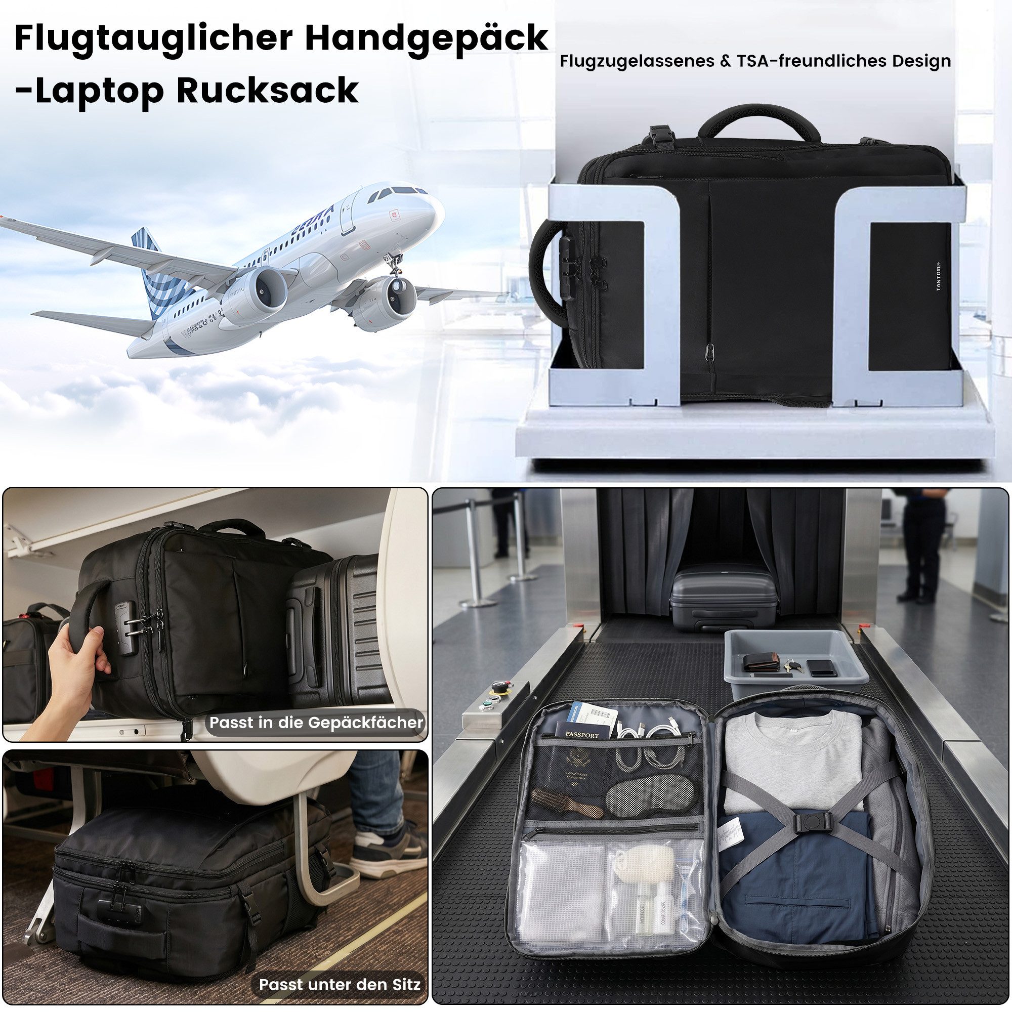 TANTOMI Reiserucksack Ryanair Handgepäck Rucksack mit 2 Größen, Laptopfach – Bild 2 von 5