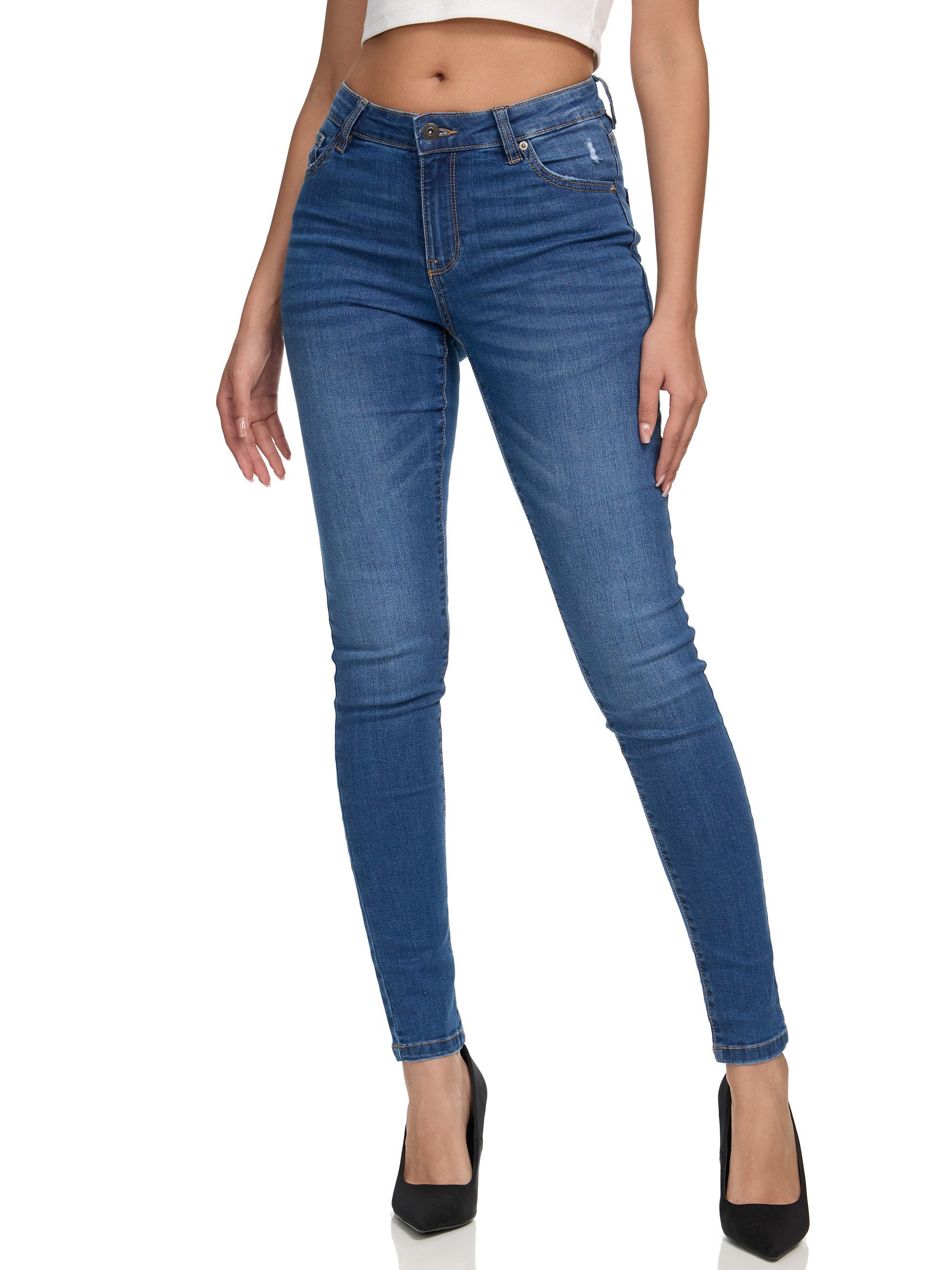 REPUBLIX Stretch-Jeans GEENA Damen Mid Waist Stretch Denim Jeans Basic
