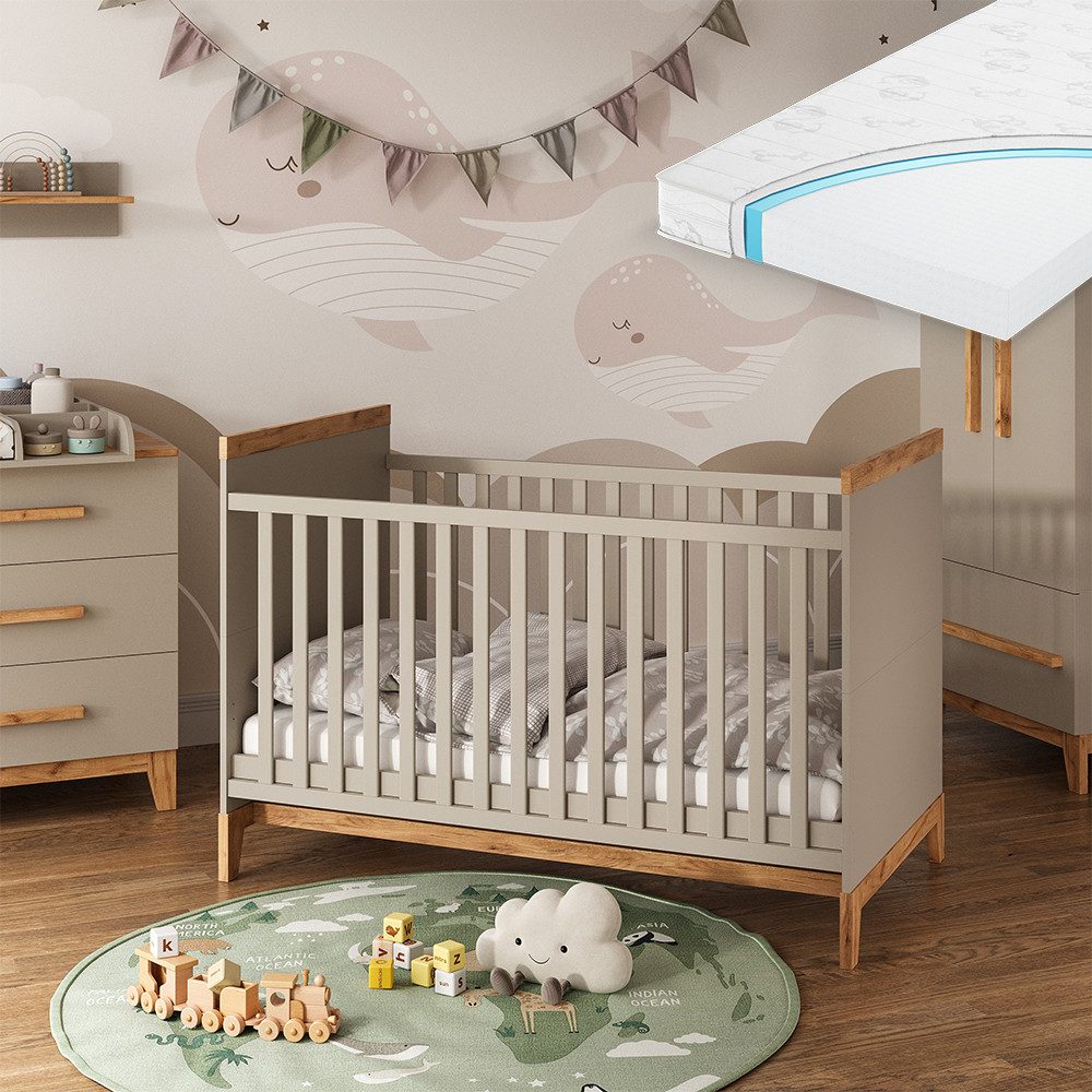 VitaliSpa® Babybett Malia, Cashmere/Artisan, 70x140 cm mit Matratze, 2-tlg.