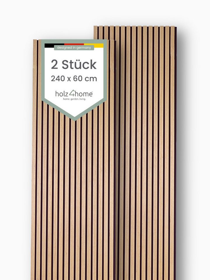 holz4home® 3D Wandpaneel Akustikpaneel Set Holz 240x60 cm I Wandpaneel aus MDF in Holzoptik, (2-tlg) Modern und Minimalistisch