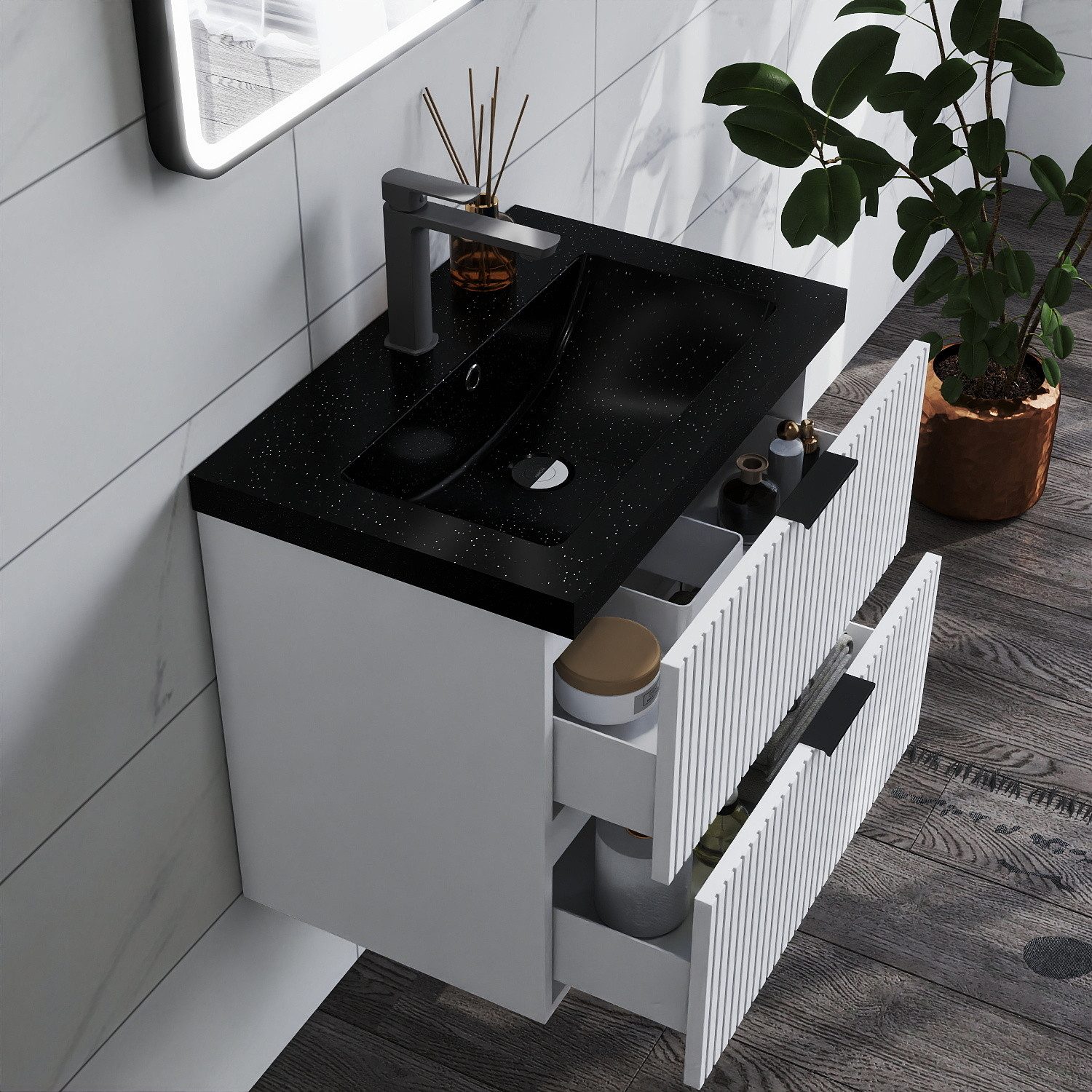 duschspa Waschtisch Waschbecken mit Unterschrank Badmöbel Set Hängeschrank, günstig online kaufen