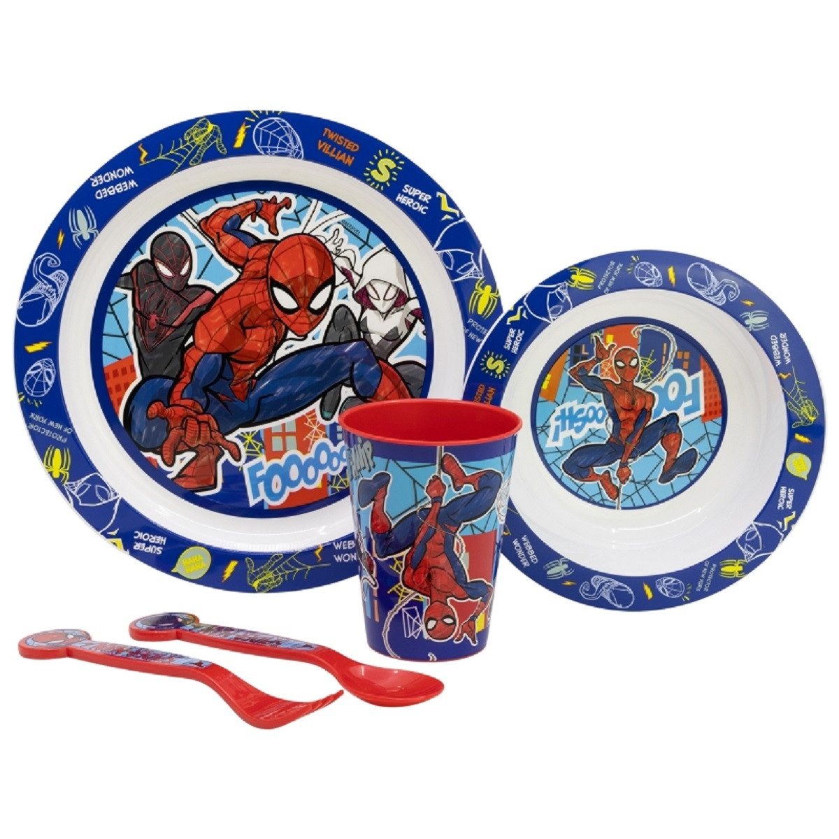 Spiderman Frühstücks-Set Teller-Set Mikrowellengeeignet 5-teiliges mit rutschfestem Boden