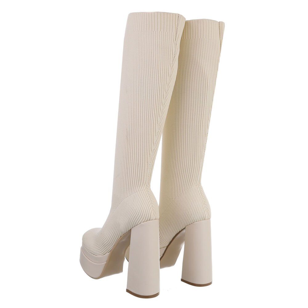 Ital-Design Damen Schlupfschuhe Party & Clubwear Plateaustiefel (81409608) Blockabsatz High-Heel Stiefel in Beige