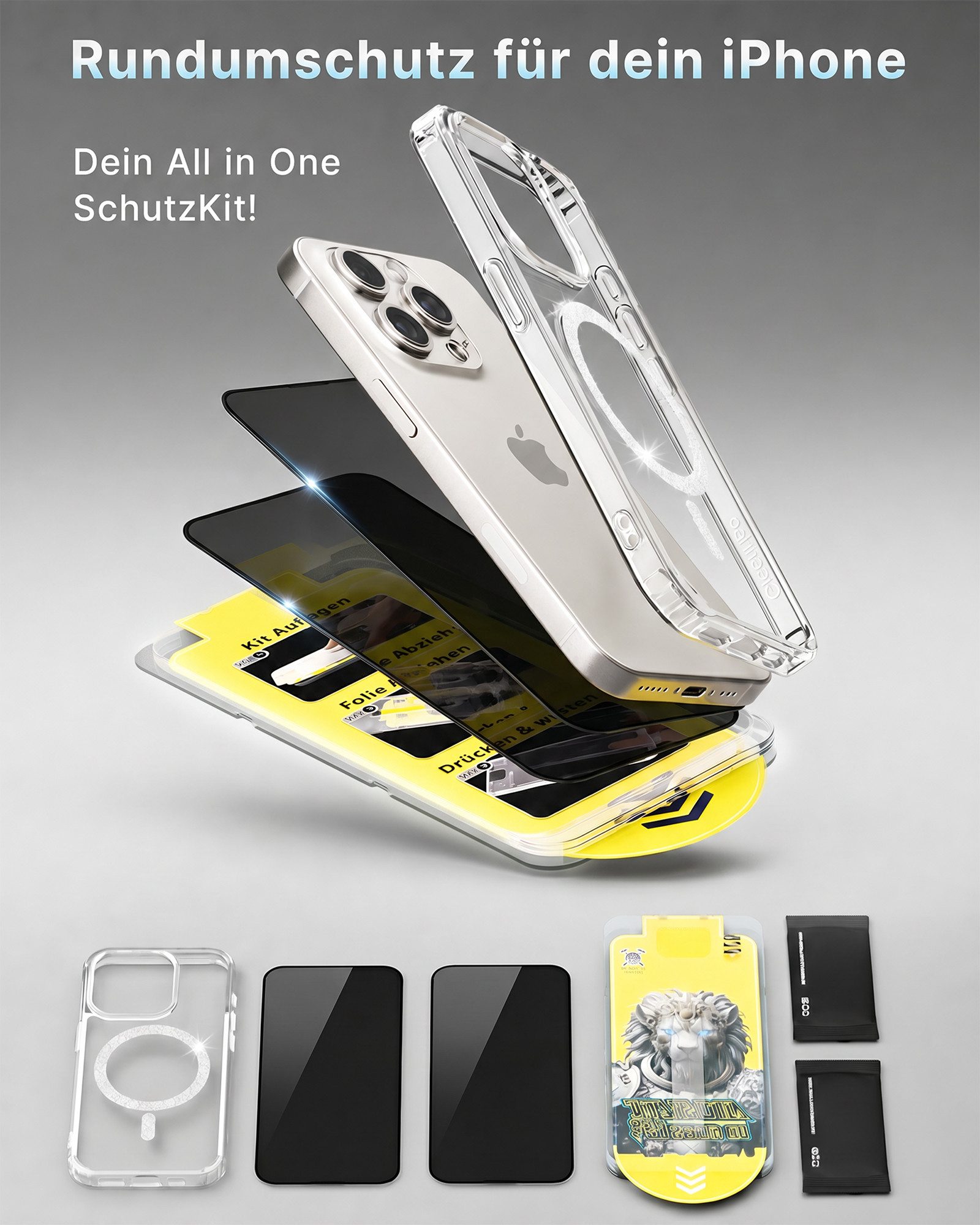 GreenHec Handyhülle Hülle iPhone 18 17 16 15 14 13 Pro Max Plus Glitzer Case Transparent 7 Zoll, Glänzend Magnetring, Transparent Hülle iPhone, GreenHec Clear C – Bild 2 von 5