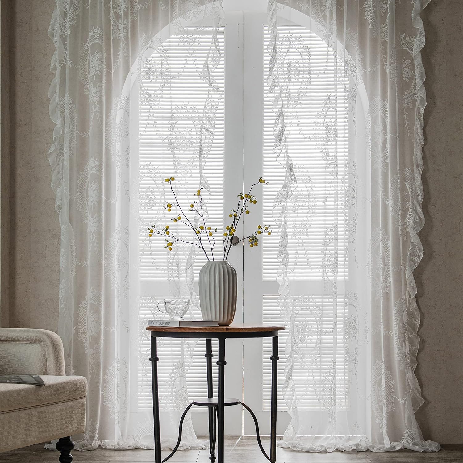 RWEUOQ Vorhang Spitzenvorhänge, Fensterbehandlungen, Boho-Vorhänge, (2 günstig online kaufen