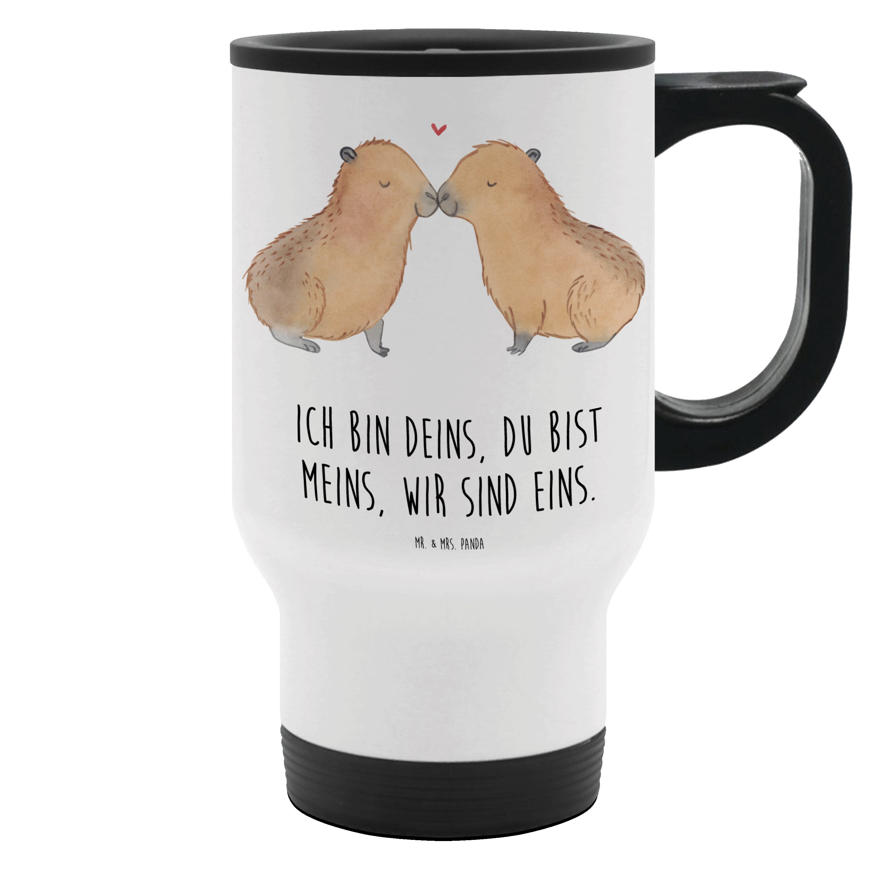 Mr. & Mrs. Panda Thermobecher Capybara Liebe - Weiß - Geschenk, lustige Sprüche, Tasse mit Deckel, Edelstahl