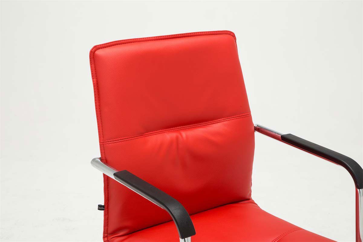 Gestell: St), Metall Sitzfläche Sean mit rot chrom - Esszimmerstuhl - (Küchenstuhl Konferenzstuhl Wohnzimmerstuhl, gepolsterter TPFLiving - Sitzfläche: Besucherstuhl 2 Kunstleder hochwertig -
