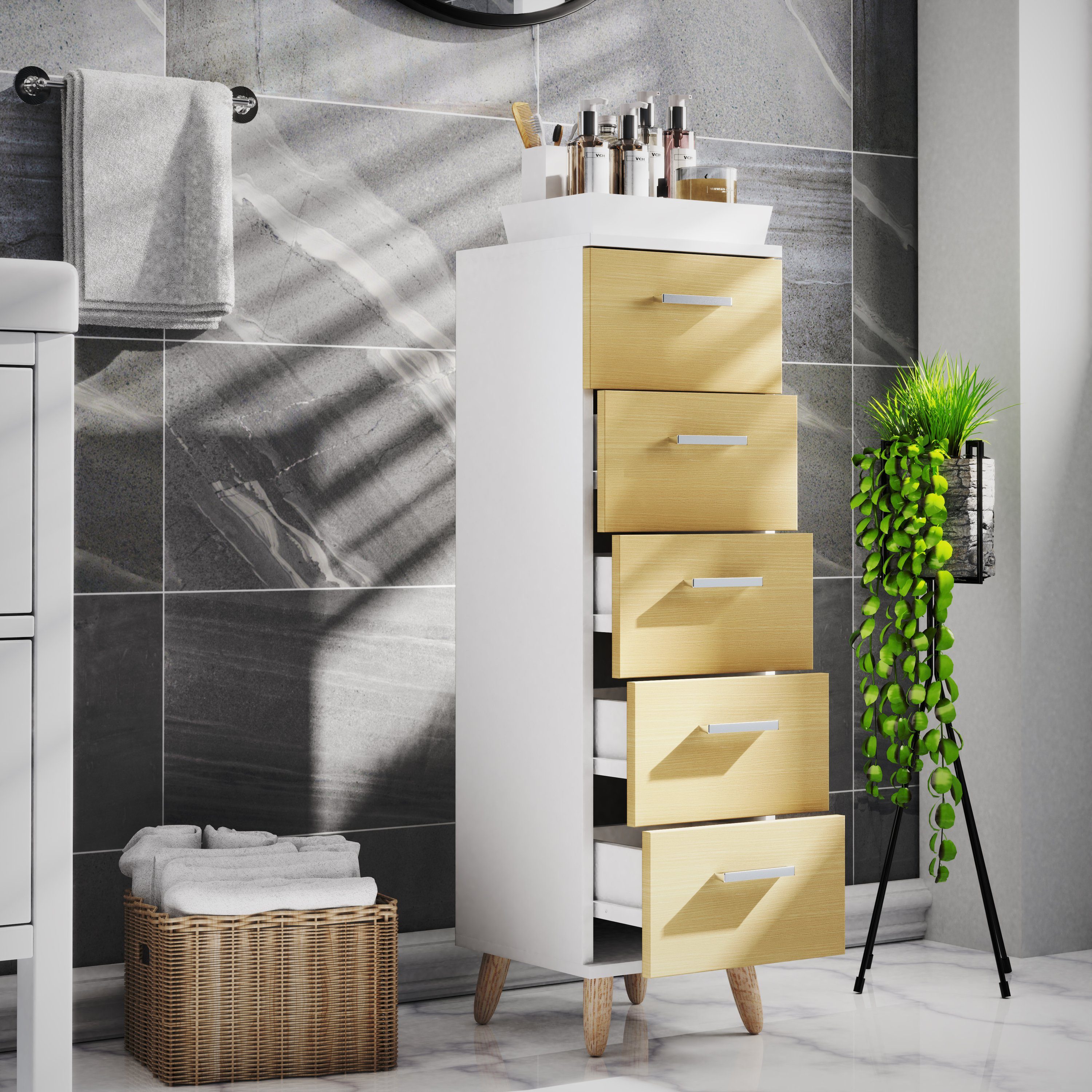 VCM Midischrank Midischrank Badmöbel Kommode Schubladen Landos M