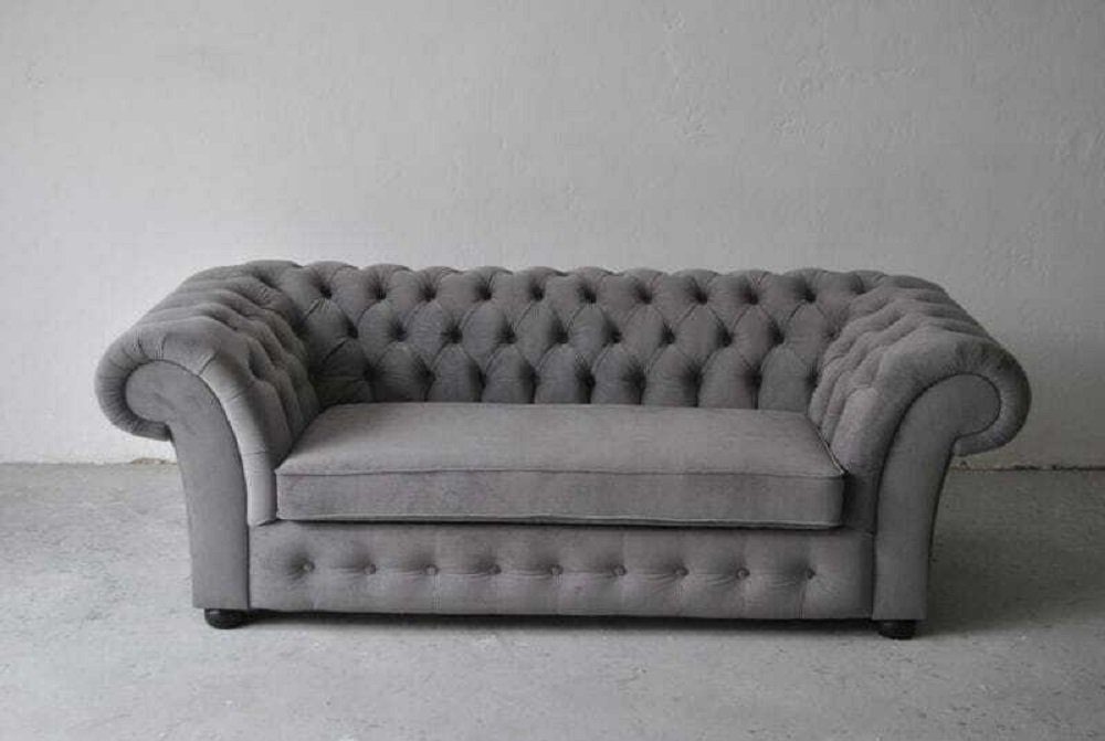 JVmoebel Sofa Grauer Design Europe in Garnitur, Couch Made Stoff 3+1 Sitzer Chesterfield Polster