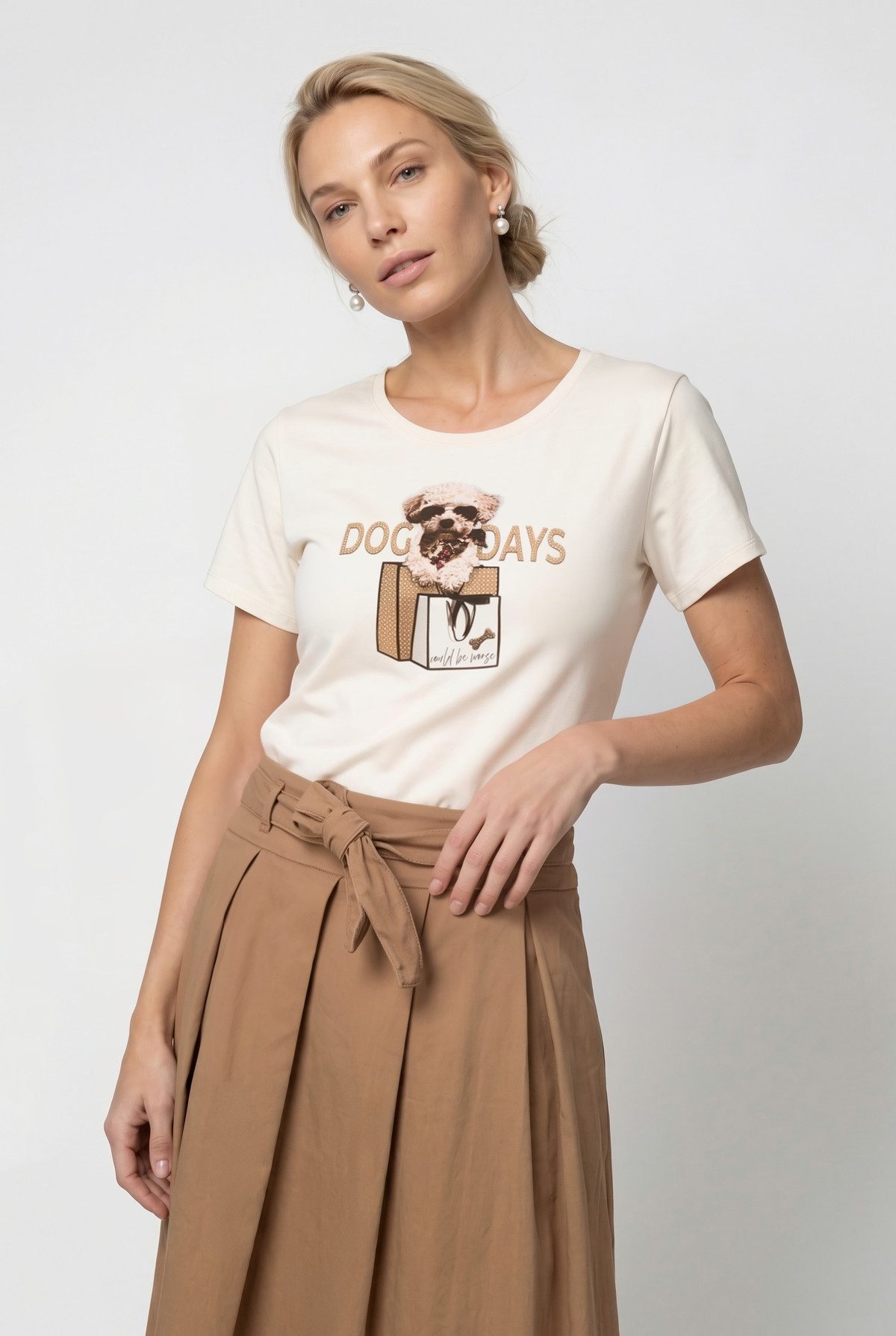 Monari T-Shirt Shirt Druck + Schmuck Regular fit mit Rundhalsausschnitt