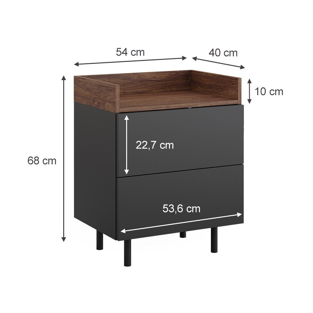 Vicco Nachtschrank Anika, Anthrazit/Nussbaum, 54 x 68 cm