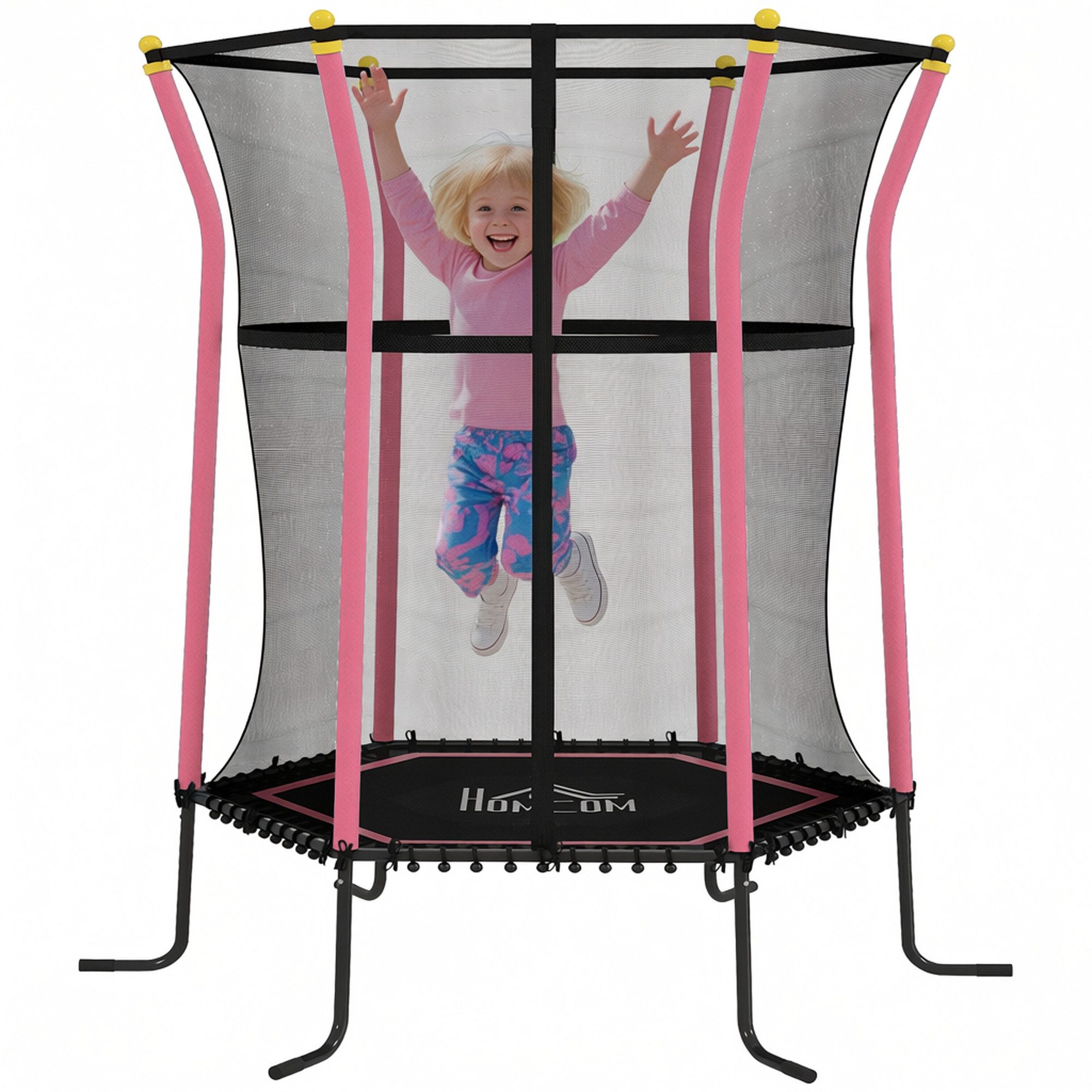 HOMCOM Kindertrampolin Trampolin, Federfreie Gartentrampolin mit Sicherheitsnetz, Ø 111 cm, (Indoor Trampolin, 1 tlg., Trampolin), für Kinder 3-10 Jahre, bis 50 kg belastbar, Rosa