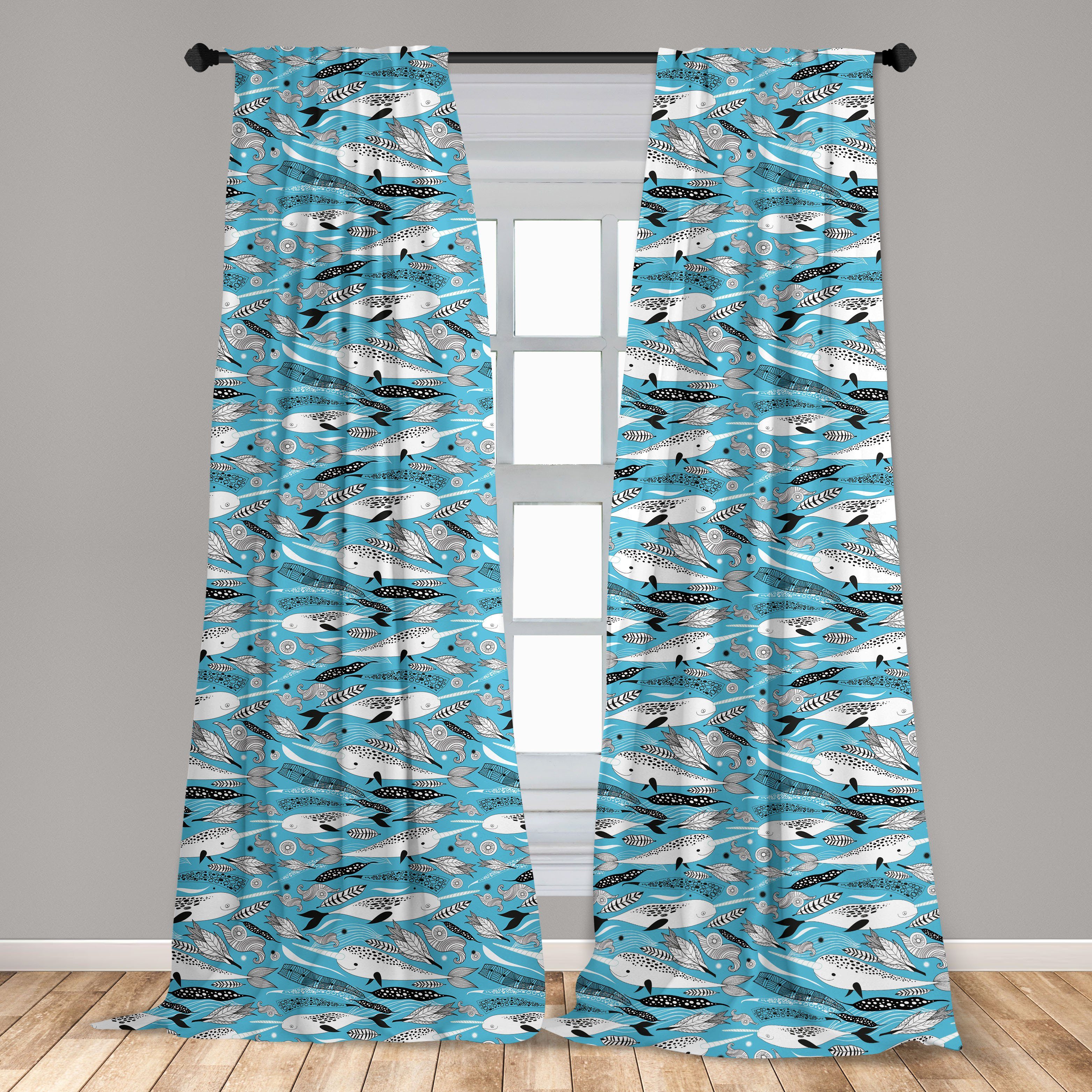 Gardine Vorhang für Wohnzimmer Wale Microfaser, Algen Abakuhaus, Motive Dekor, Einhorn Schlafzimmer Wale