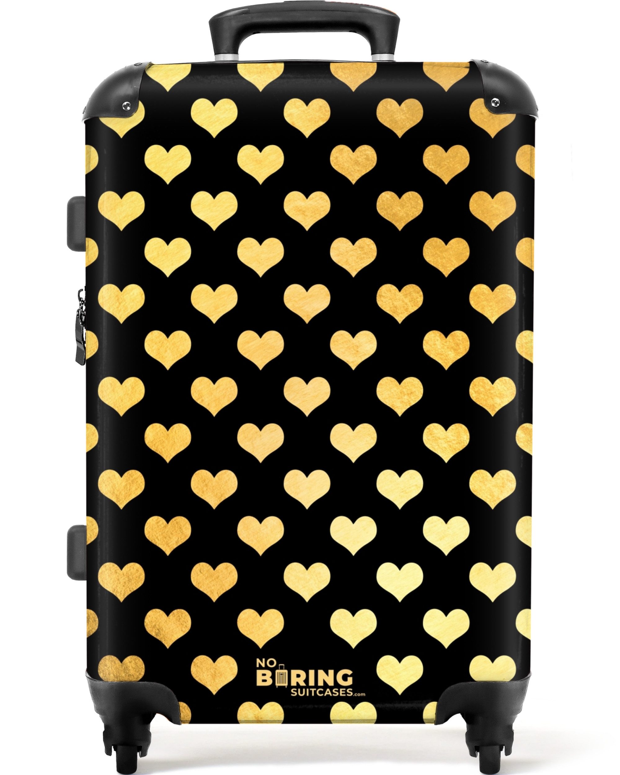 NoBoringSuitcases.com© Hartschalen-Trolley Goldene Herzen auf schwarzem günstig online kaufen