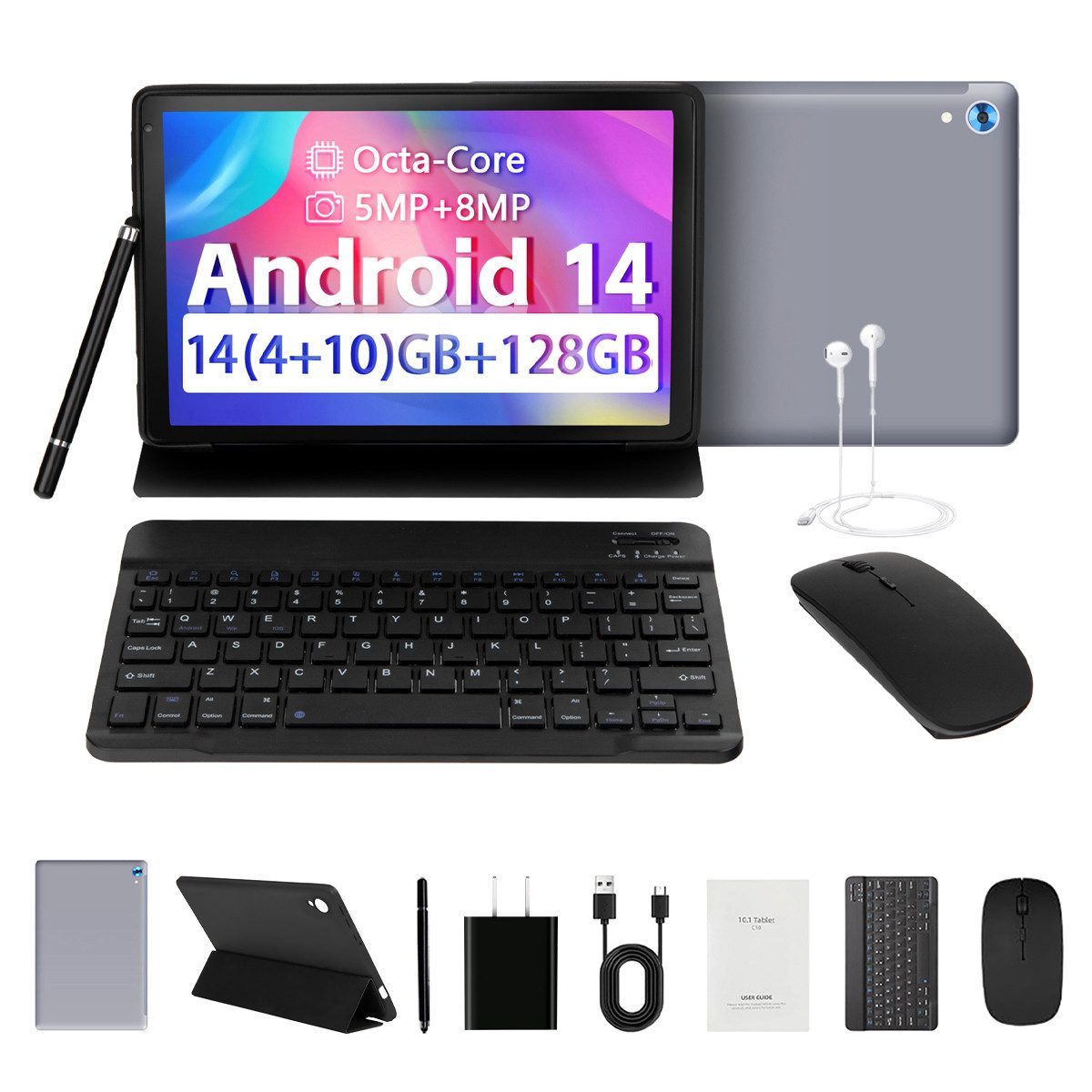 Happybe 10.1 Tablet mit Tastatur, Schutzhülle, Maus, Stylus, BT 5.0 WiFi 6 Tablet (10", 128 GB)