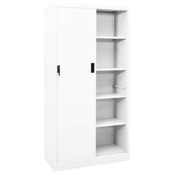 vidaXL Fächerschrank Büroschrank mit Schiebetür Weiß 90x40x180 cm Stahl (1-St)