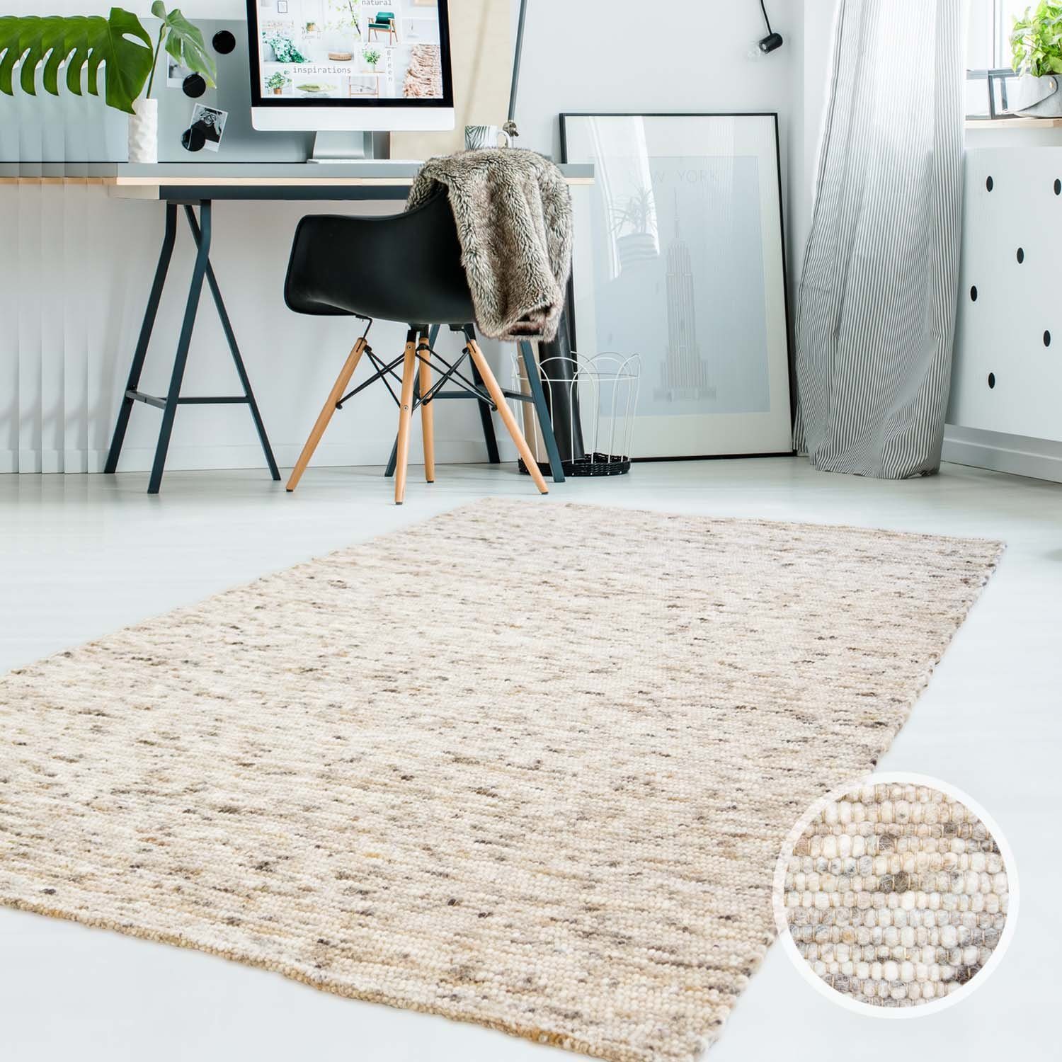 Wollteppich TaraCarpet Handwebteppich Frankeneck, TaraCarpet, rechteckig, Höhe: 13 mm, Handgewebter Teppich gewalkt Wohnzimmer Schlafzimmer Esszimmer 060x090