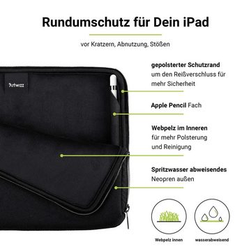 Artwizz Tablet-Hülle Neoprene Sleeve, Tasche mit Reißverschluss & weichem Webpelz, Schwarz 12,9 Zoll, iPad Pro 13" (2024 M4), iPad Pro 12,9" (2018-2022)