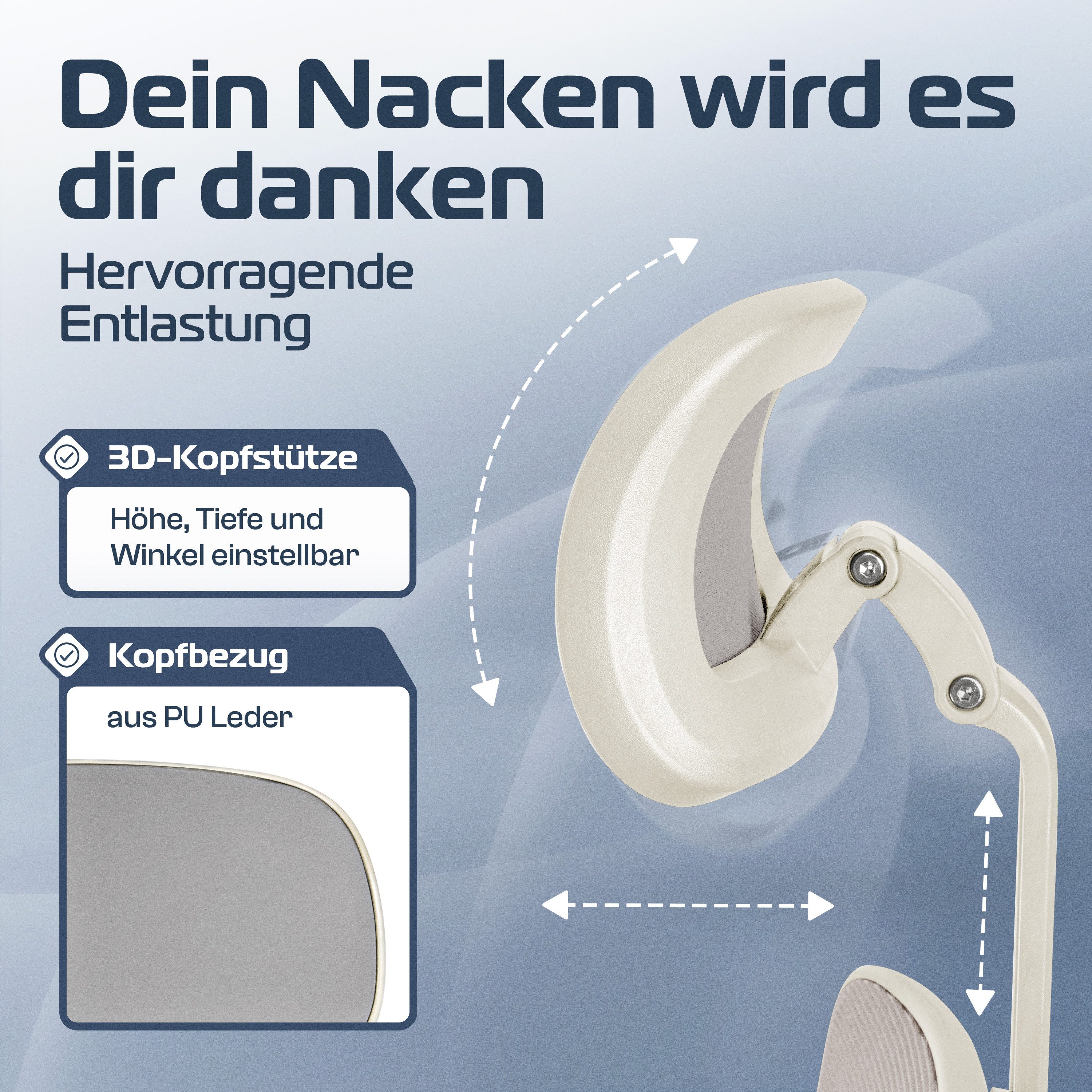 CLOUVOU Bürostuhl Ergonomisch, Schreibtischstuhl bis 150 kg - Testsieger (SmartSeat - Chefsessel für Arbeitszimmer, 3D-Kopfstütze & Flip-Up Armlehnen), Blade Wheels, Homeoffice, Gaming Stuhl, Drehstuhl
