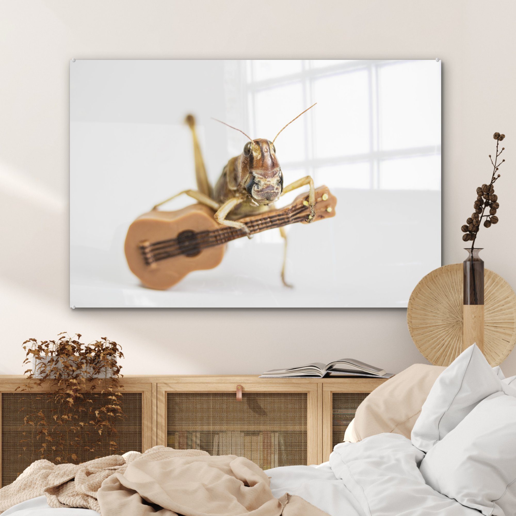 & Schlafzimmer St), - Acrylglasbild - MuchoWow (1 Grashüpfer Acrylglasbilder Gitarre Tiere, Wohnzimmer