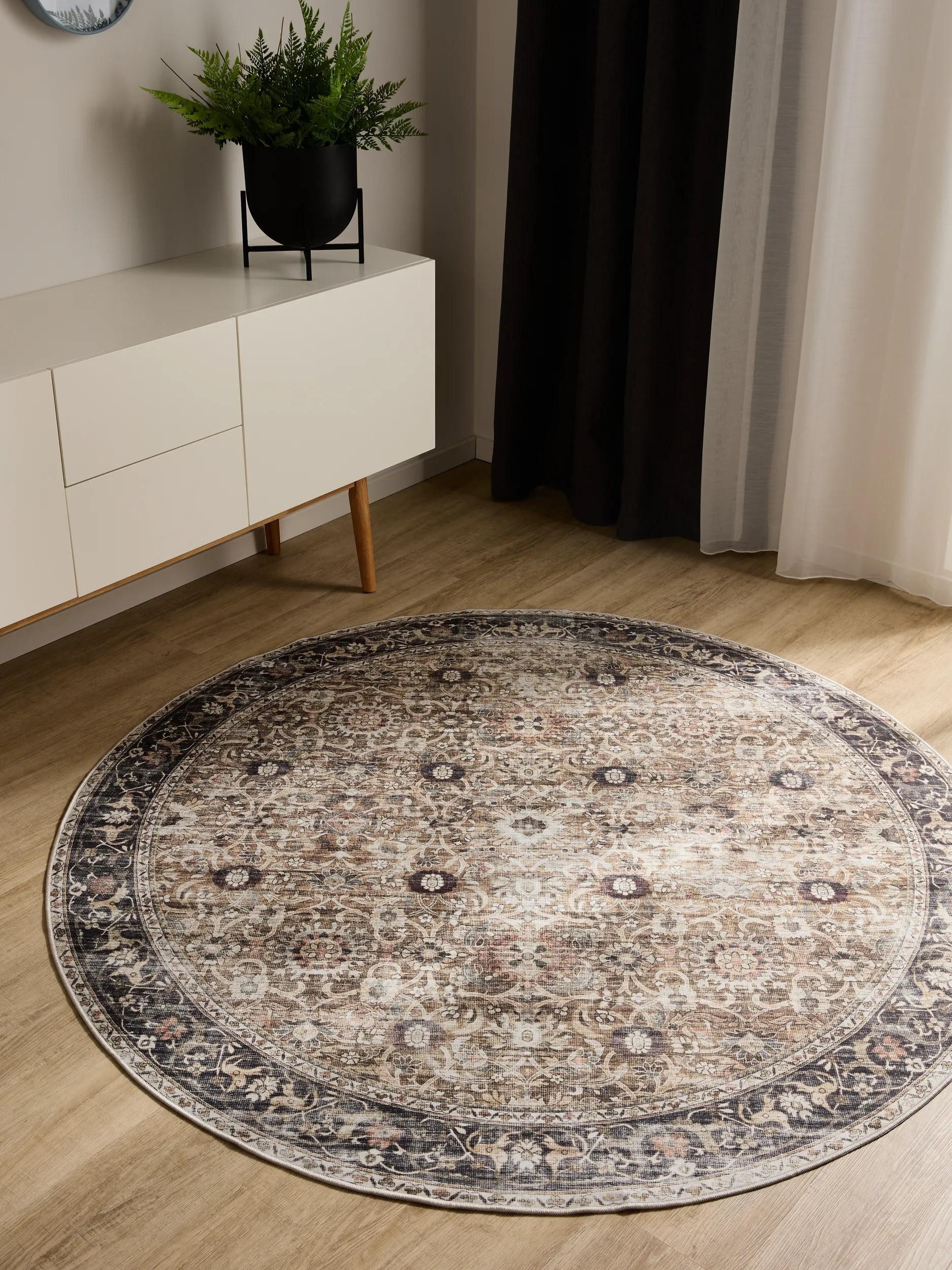 benuta Teppich George, rund, Höhe: 5 mm, Vintage-Look, Kurzflor, Teppich Wohnzimmer, Schlafzimmer, Waschbar