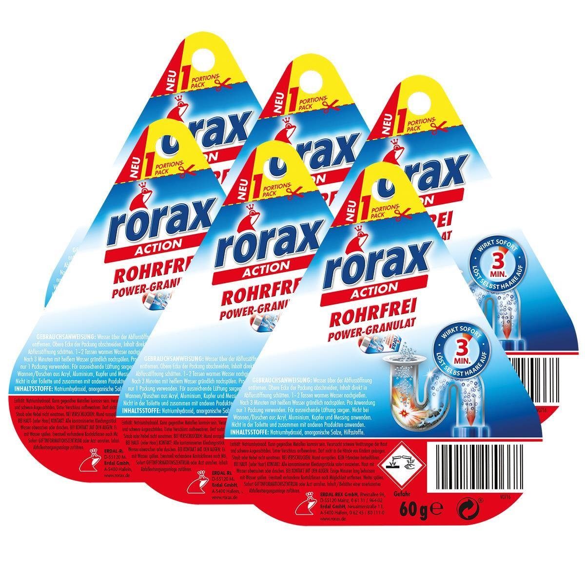 rorax 6x rorax Rohrfrei Power-Granulat & Rohrreiniger - Wirkt 60g lös Portionspack sofort