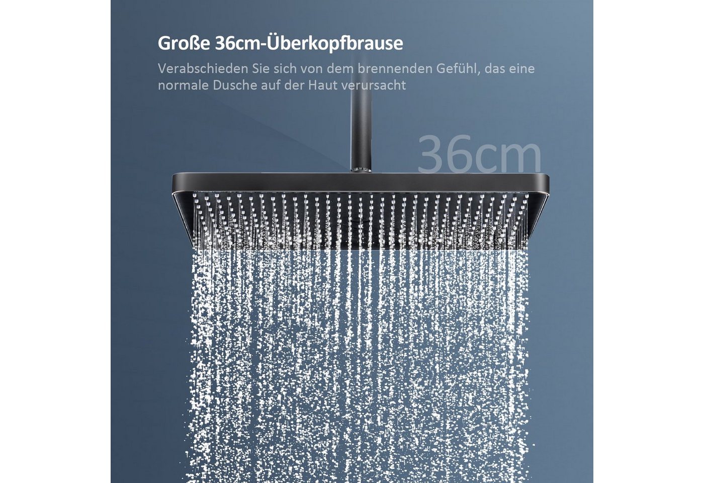Thumbnail - EMKE Duschsystem 36x24cm eckig Regenduschset mit Ablage und Thermostat mit Kopfbrause, Höhe 85 cm, 3 Strahlart(en), 3 St...