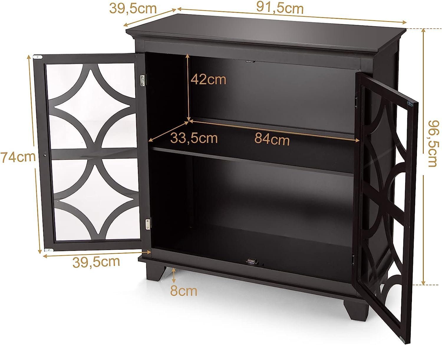 Sideboard Küchenschrank, rundem mit braun Tür Griff mit Positionen, KOMFOTTEU & gehärteter 3