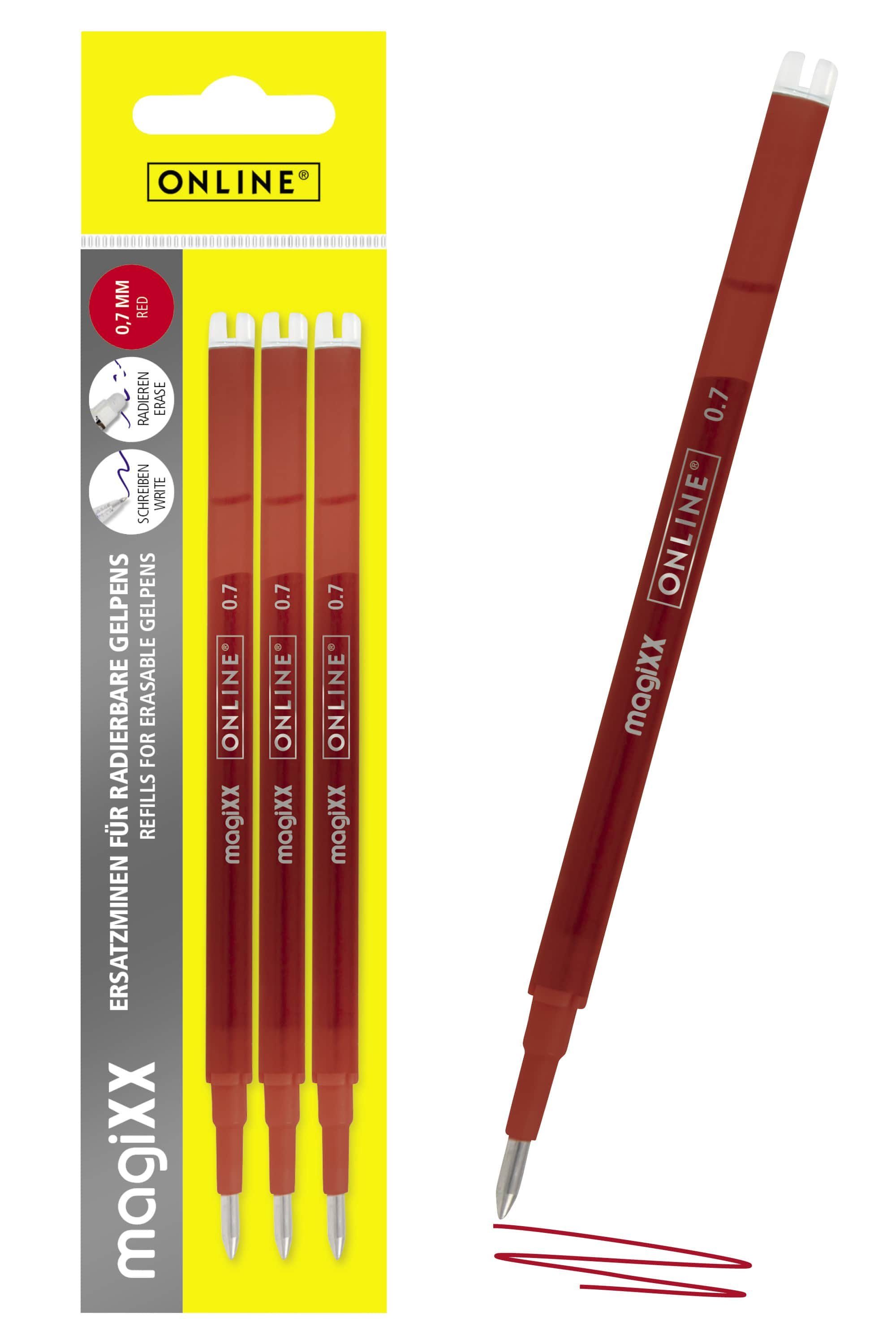 Online Pen Tintenroller magiXX Mine, (3x radierbare Ersatzminen rot für Gelschreiber), Nachfüll-Minen kompatibel mit Pilot Frixion, magiXX Gelstift