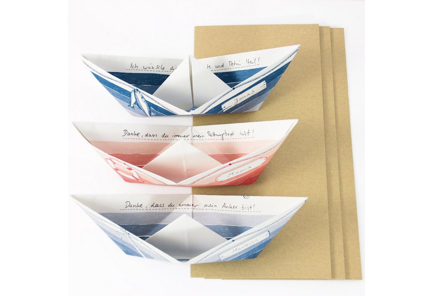 Thumbnail - Bow & Hummingbird Grußkarte Grußboote 3er Set mit Umschlägen, 100 % Recyclingpapier