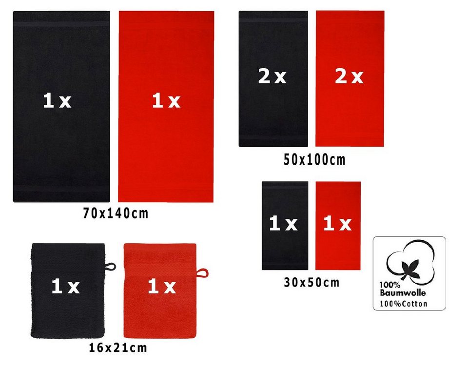 Betz Handtücher 10-tlg. Handtuch-Set PREMIUM, 100% Baumwolle (10-St), Farbe  Rot und Schwarz