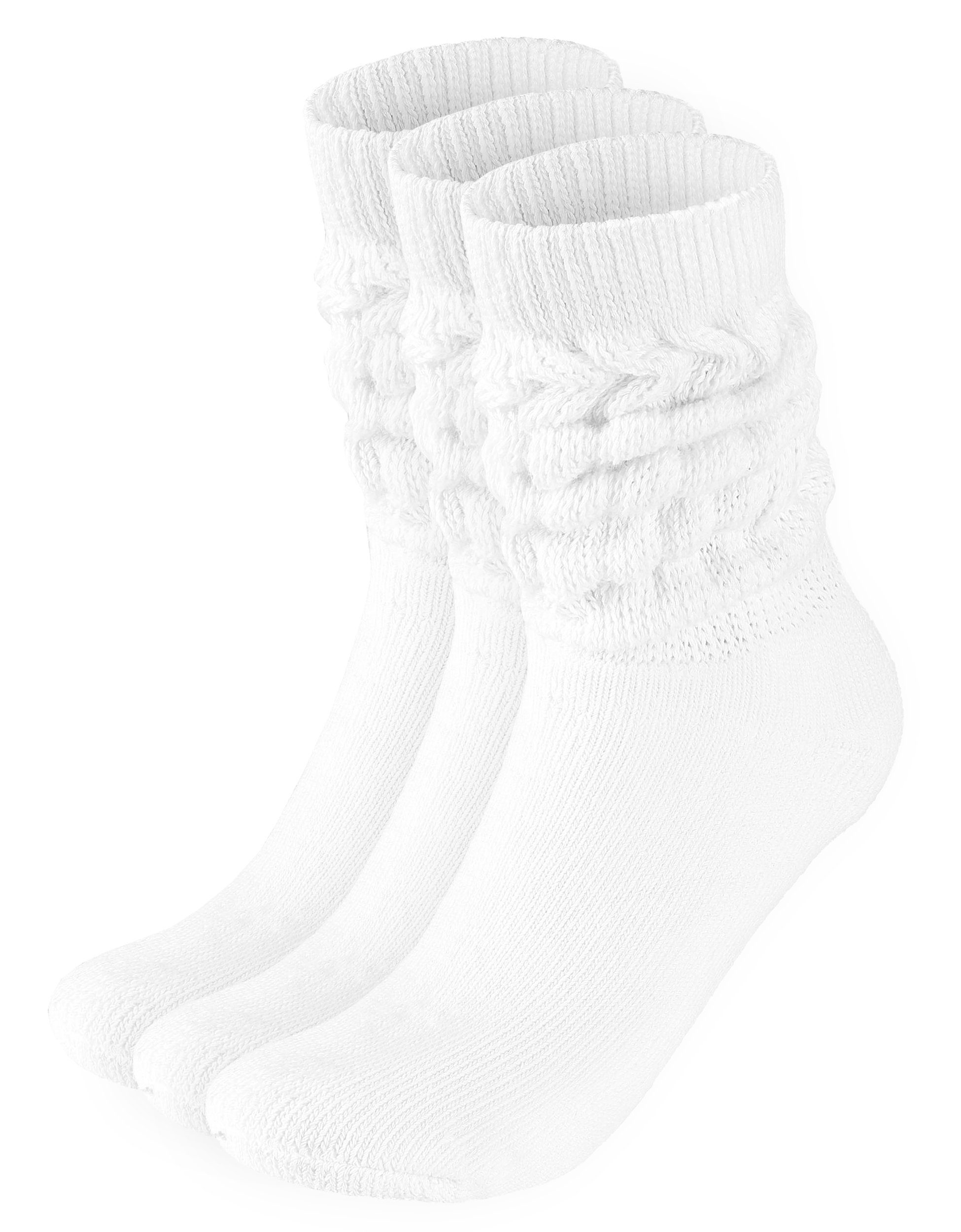 BRUBAKER Schoppersocken 3er Set Slouch Damensocken und für Weiß Sport Scrunch - Freizeit Retro-Socken 3x Frauen (3-Paar) Baumwollsocken für Lässige - Socken Damen Knit