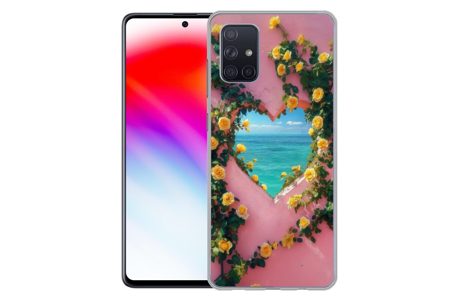 MuchoWow Handyhülle für Samsung Galaxy A51 Herz - Meer - Wand, Smartphone-Bumper, Print, Handy Schutzhülle Dünn