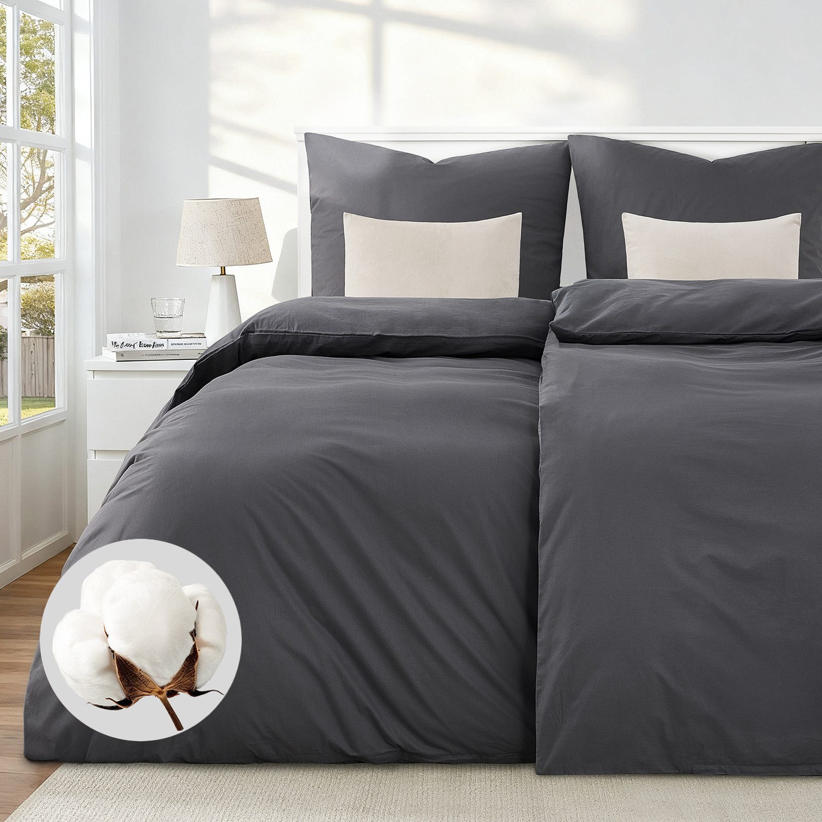 Topfinel Bettwäsche 135 x 200 baumwolle weich hautfreundlich Allergiker Baby ganzjährig, Baumwolle, 4 teilig, bettwäsche-sets 135 X 200 mit reißverschluss grau Einfarbig Modern