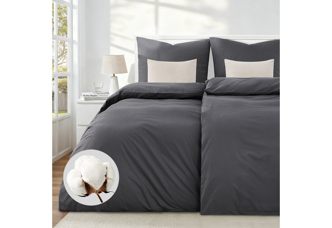 Topfinel Bettwäsche 135 x 200 baumwolle weich hautfreundlich Allergiker Baby ganzjährig, Baumwolle, 4 teilig, bettwäsche-sets 135 X 200 mit reißverschluss grau Einfarbig Modern