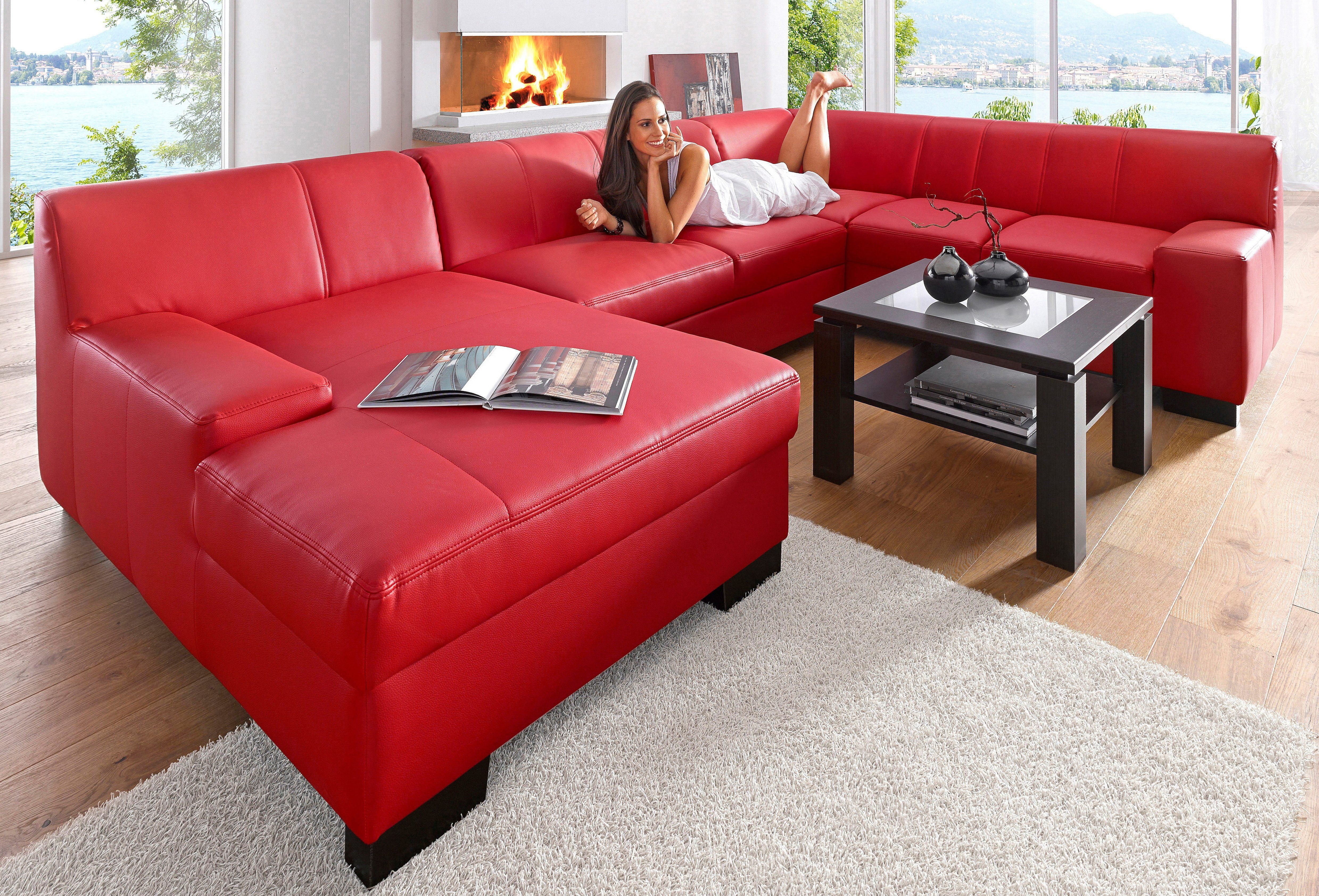 DOMO collection Wohnlandschaft Norma Top, elegant und modern, flache Armlehnen, komfortabel, U-Form, wahlweise mit Bettfunktion, mit viel Platz