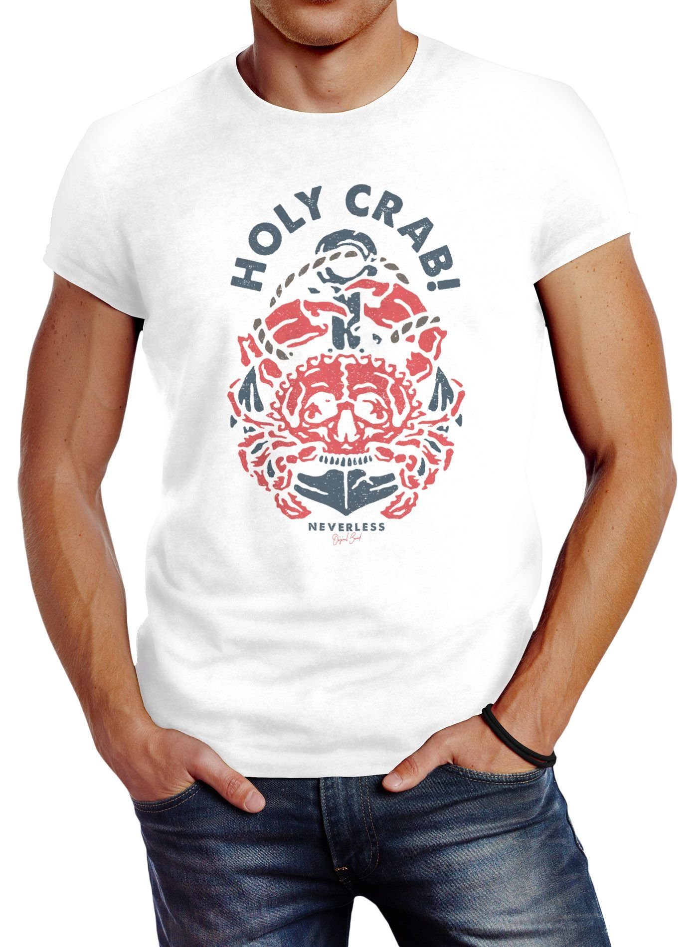 Print-Shirt Herren T-Shirt Anker Motiv Skull Crab maritimes Motiv witzig Slim Fit